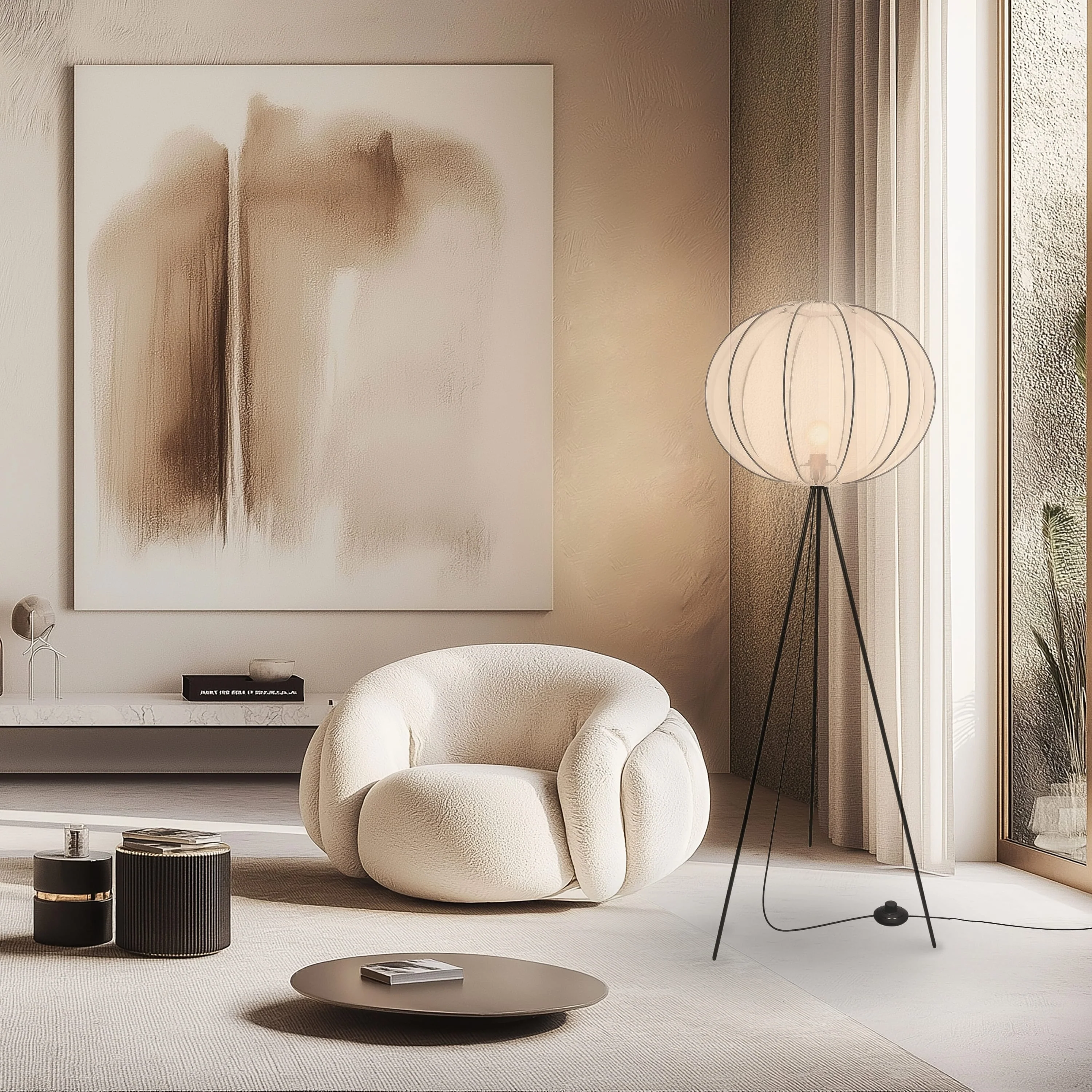 Lampa podłogowa Mellow czarna E27 40W z białym abażurem - Image 3