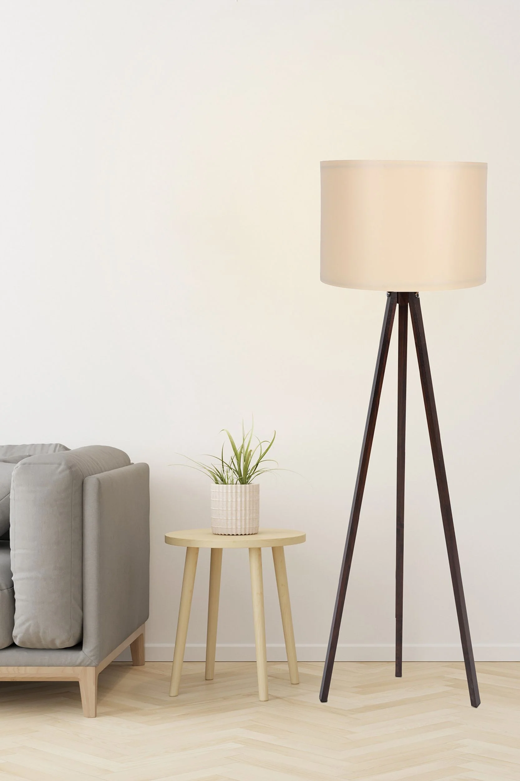 Lampa podłogowa Nepater kremowa na ciemnobrązowym stelażu - Image 2