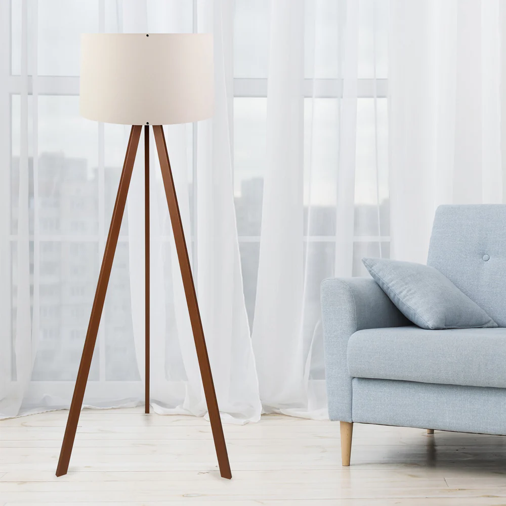 Lampa podłogowa Salika ecru na brązowym stelażu - Image 2