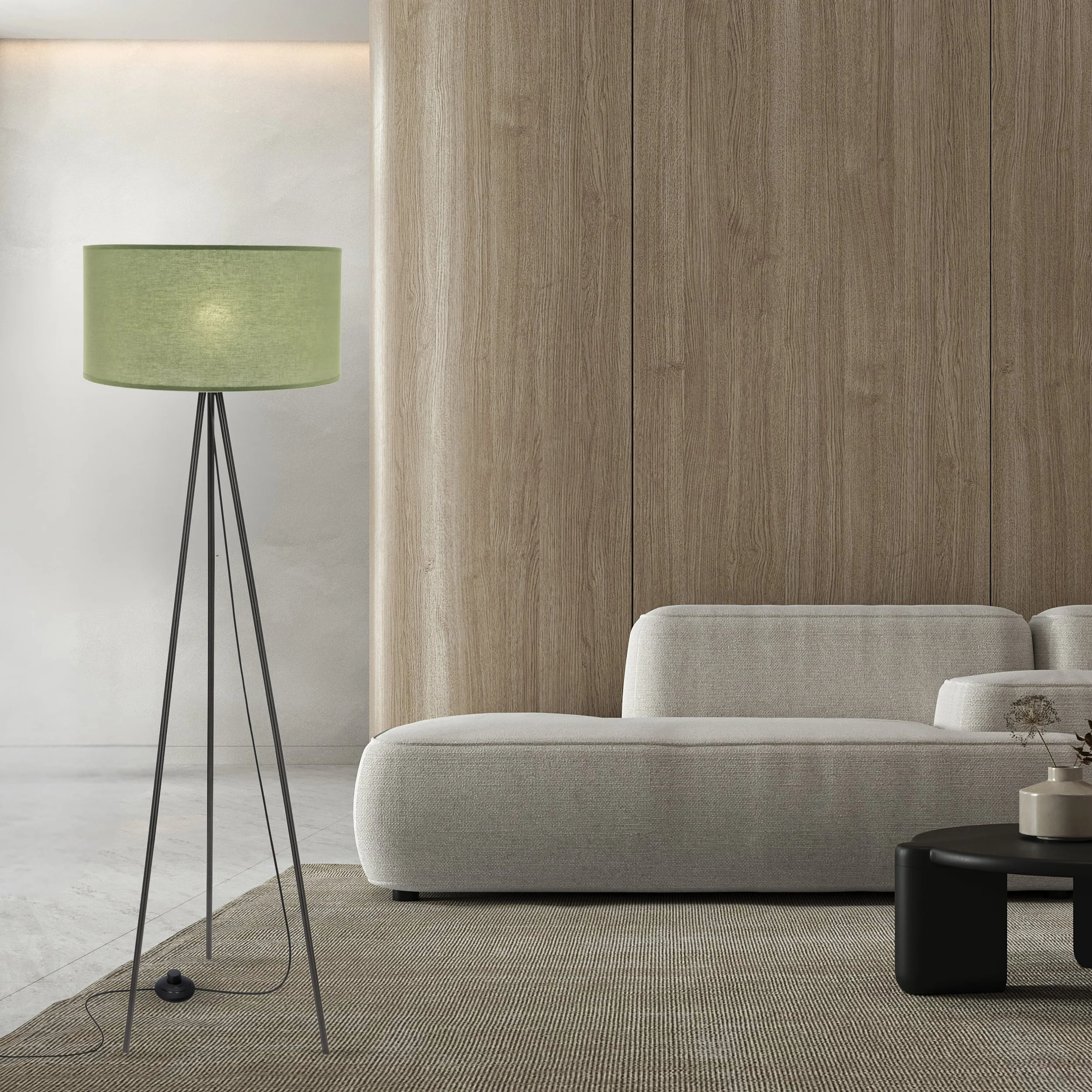 Lampa podłogowa Shanti czarna E27 40W z miętowym abażurem - Image 2