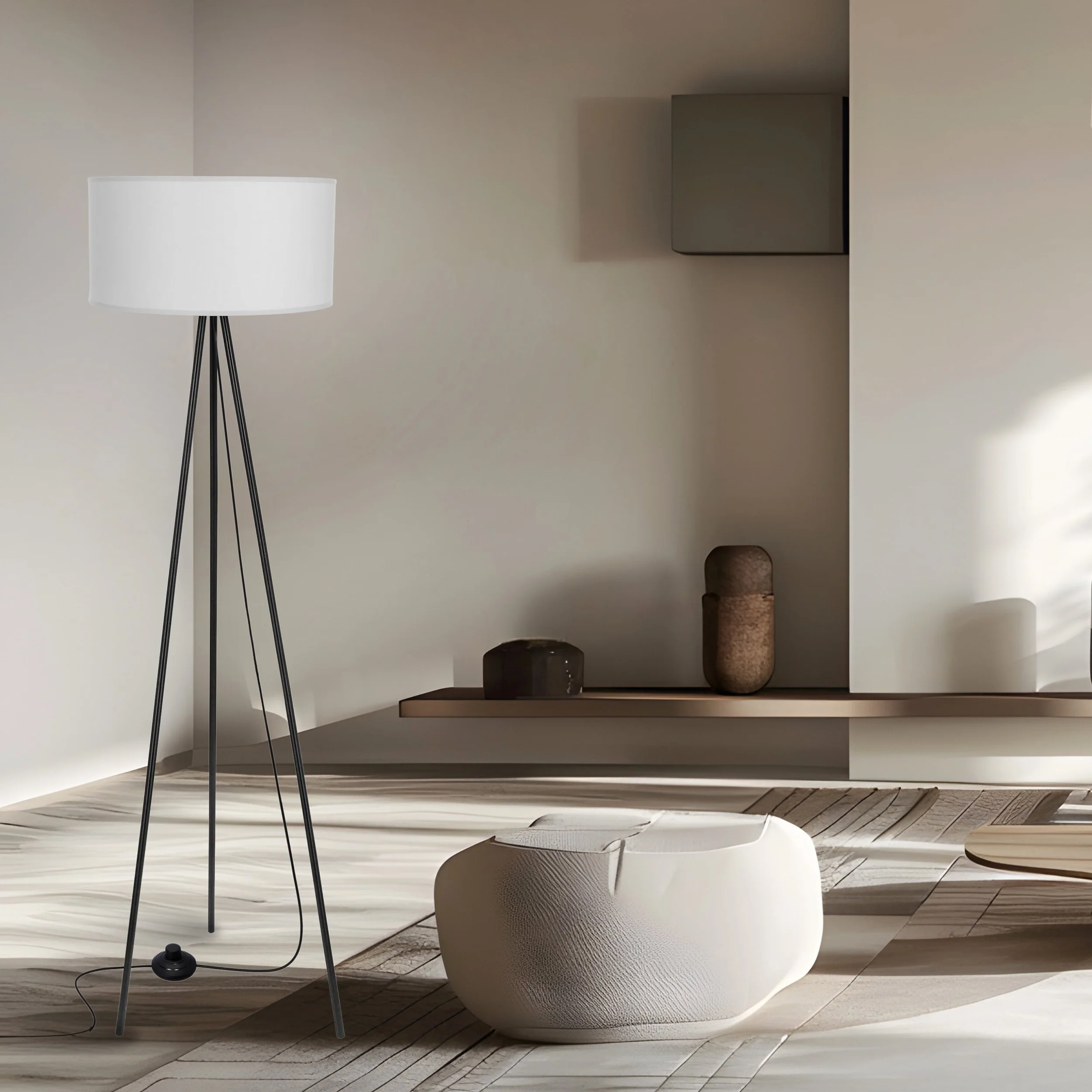 Lampa podłogowa Shanti czarna E27 40W z szarym abażurem - Image 2