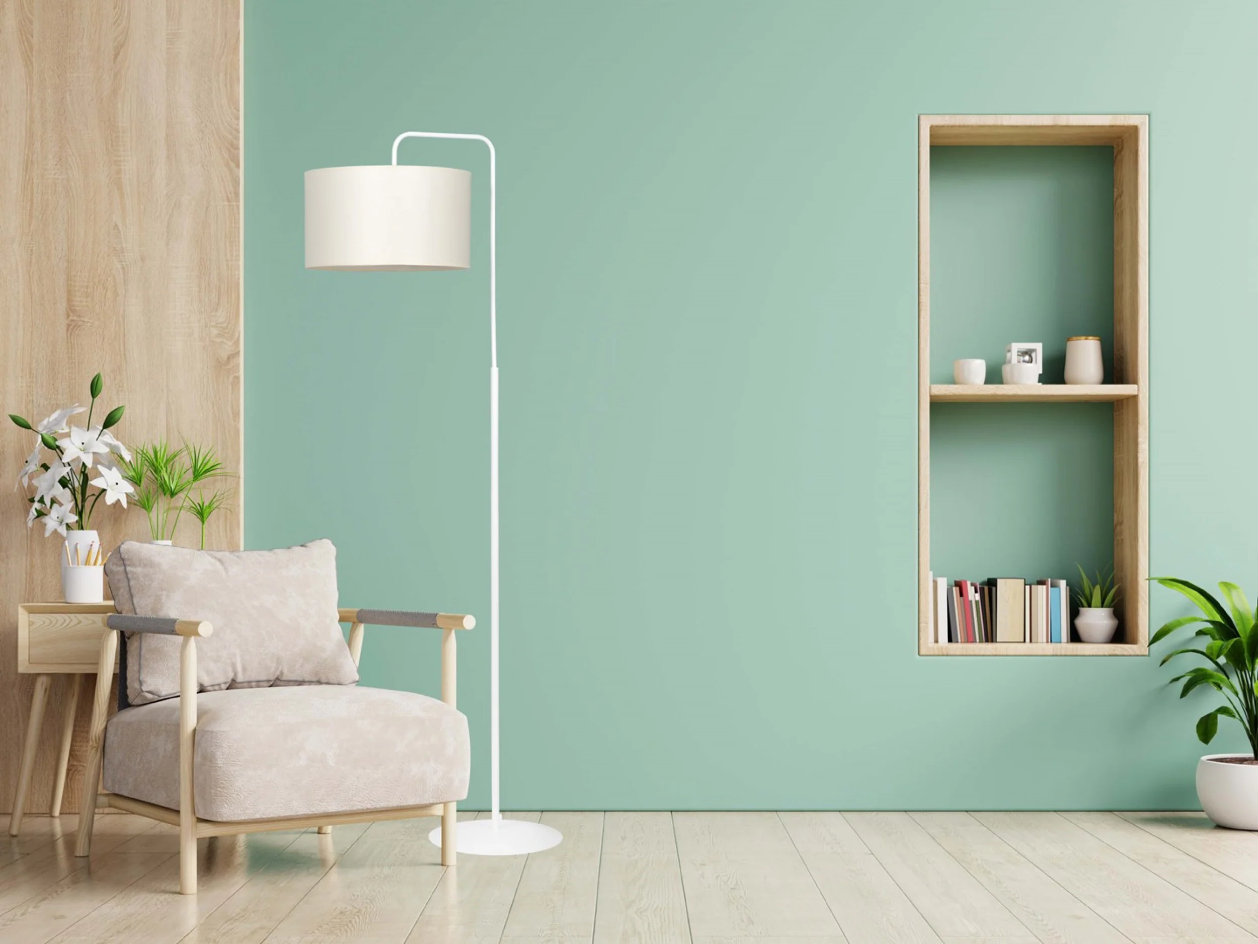Lampa podlogowa Trapo biało-beżowa - Image 3
