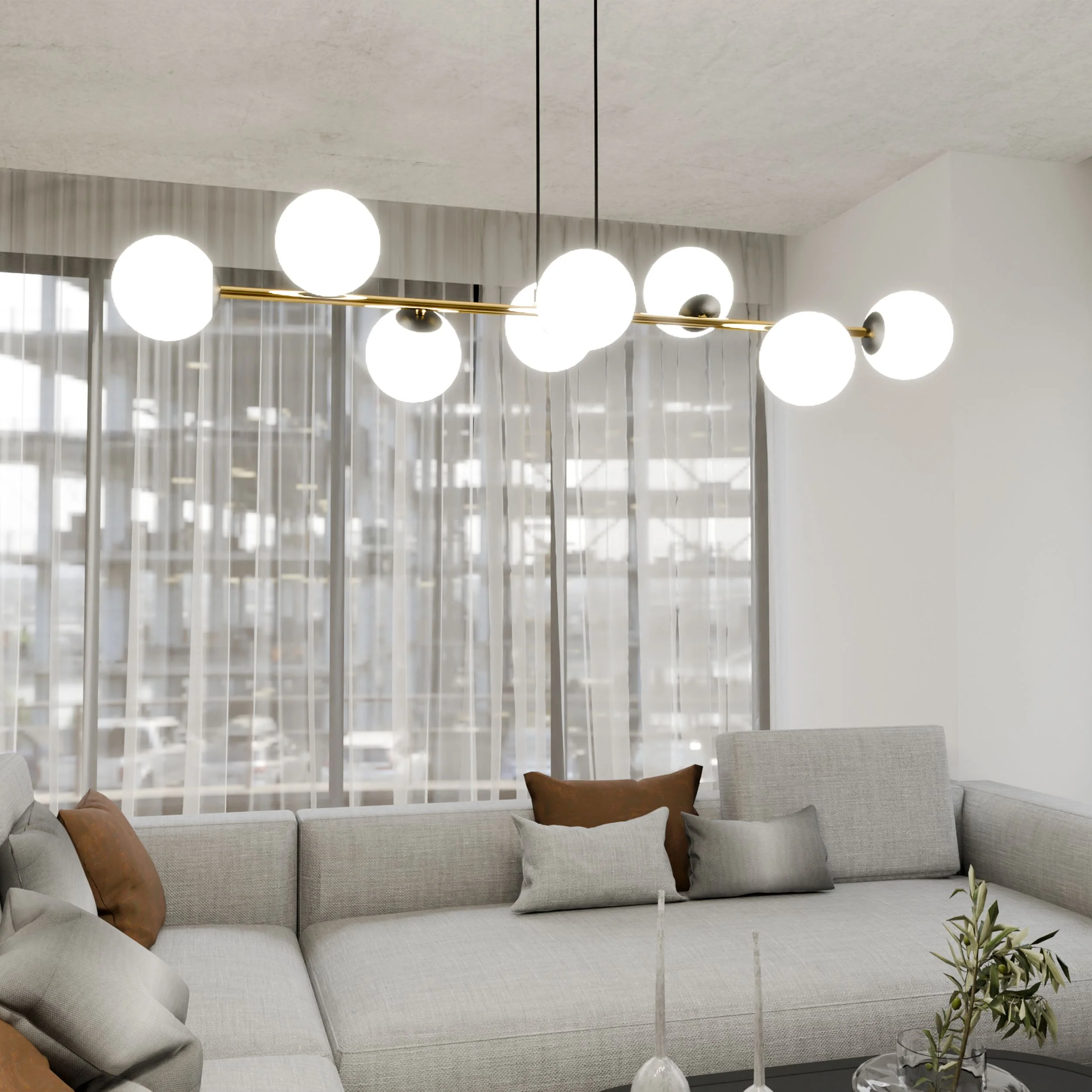 Lampa wisząca Bestalles czarno-złota z białymi kloszami x8 - Image 3