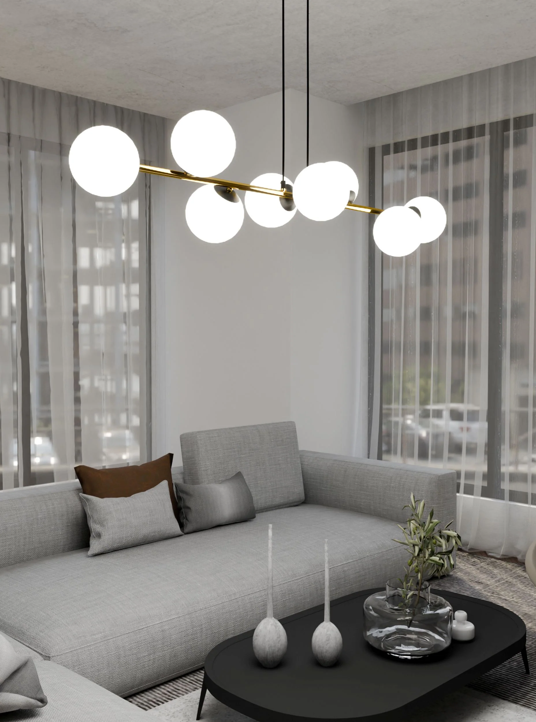 Lampa wisząca Bestalles czarno-złota z białymi kloszami x8 - Image 4