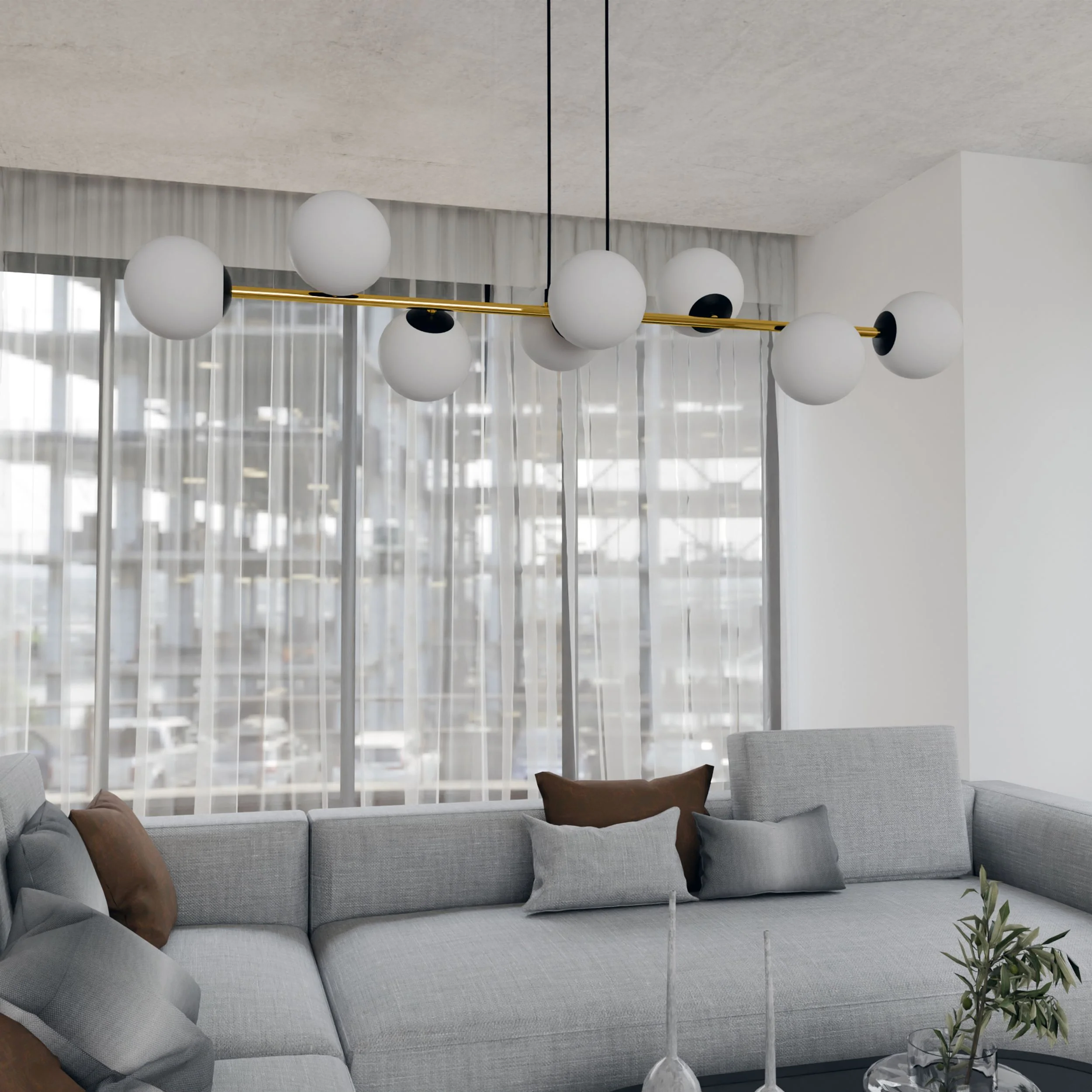 Lampa wisząca Bestalles czarno-złota z białymi kloszami x8 - Image 5