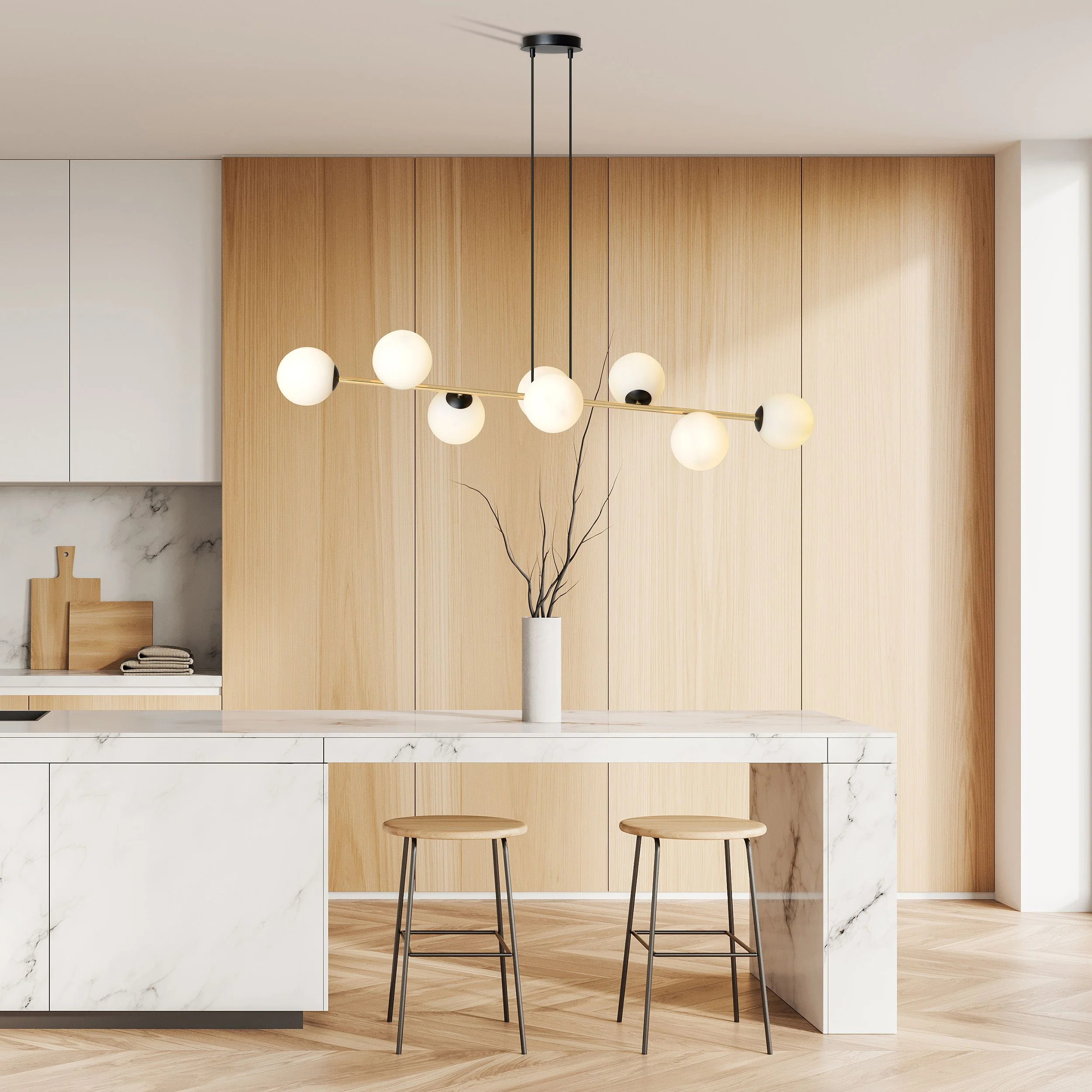 Lampa wisząca Bestalles czarno-złota z białymi kloszami x8 - Image 6