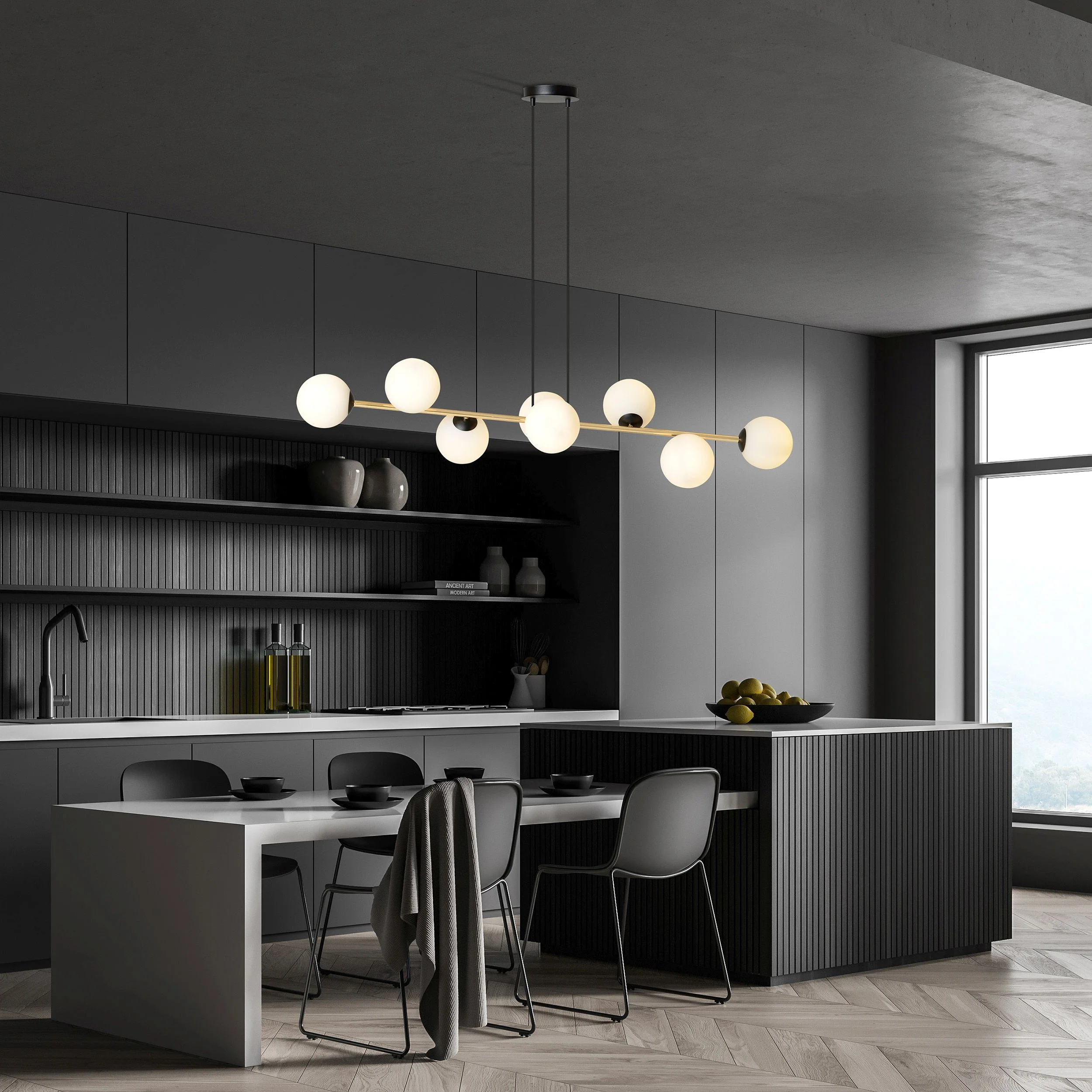 Lampa wisząca Bestalles czarno-złota z białymi kloszami x8 - Image 8