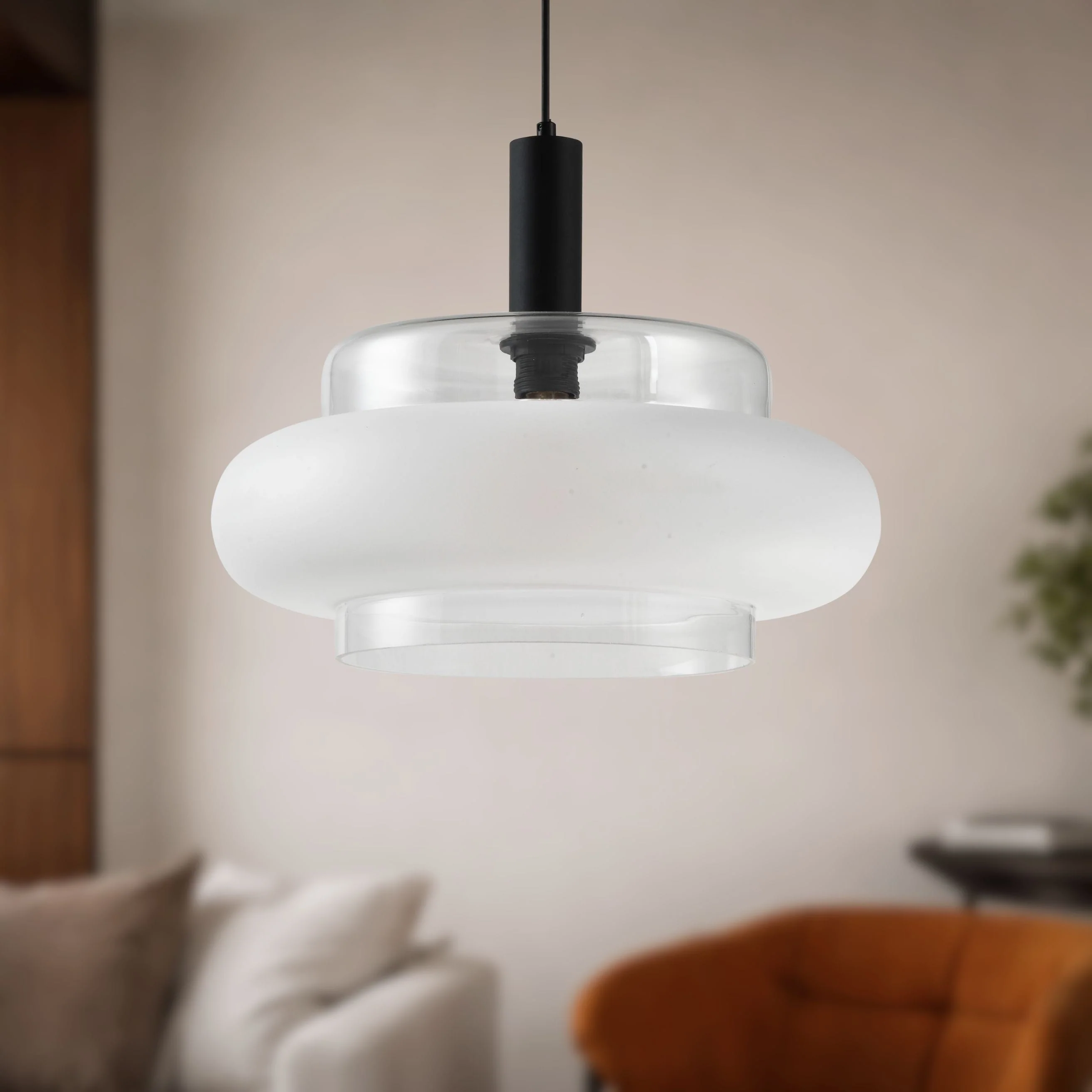 Lampa wisząca Brizi czarna E27 40W z mrożonym kloszem - Image 2