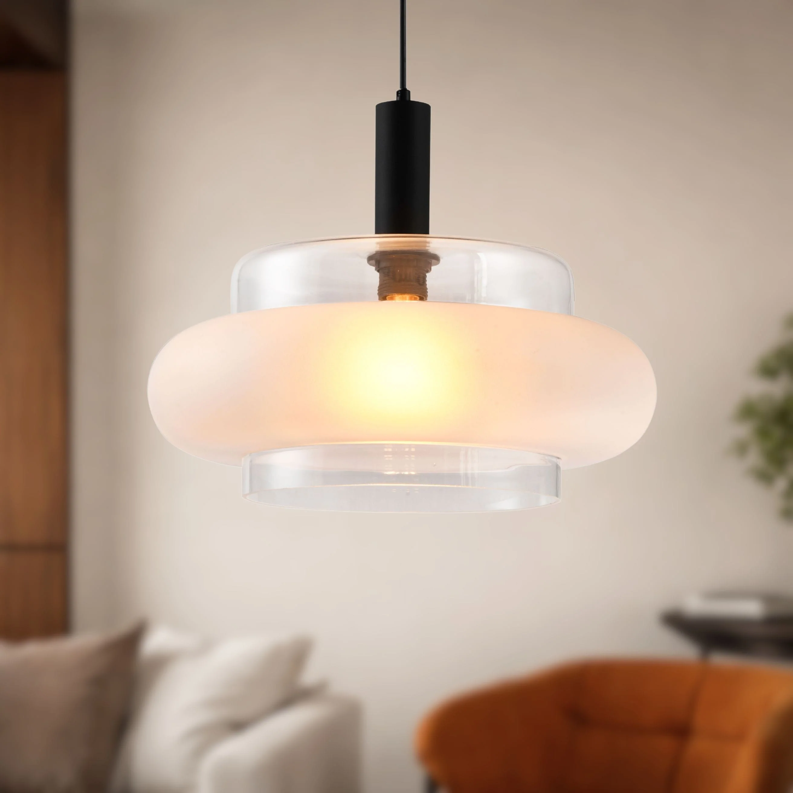 Lampa wisząca Brizi czarna E27 40W z mrożonym kloszem - Image 4