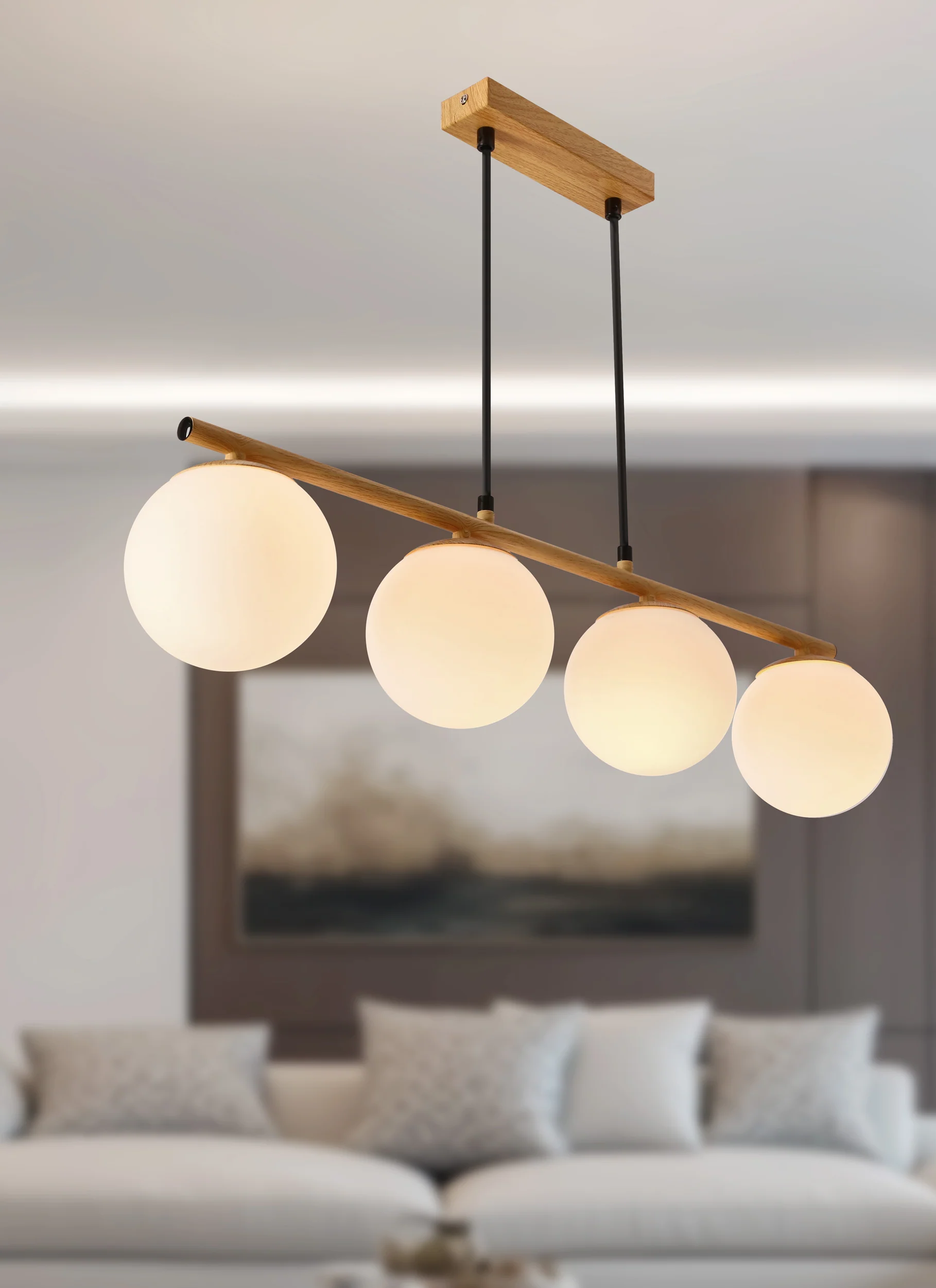 Lampa Wisząca Carrine x4 biało-drewniana G9 - Image 4