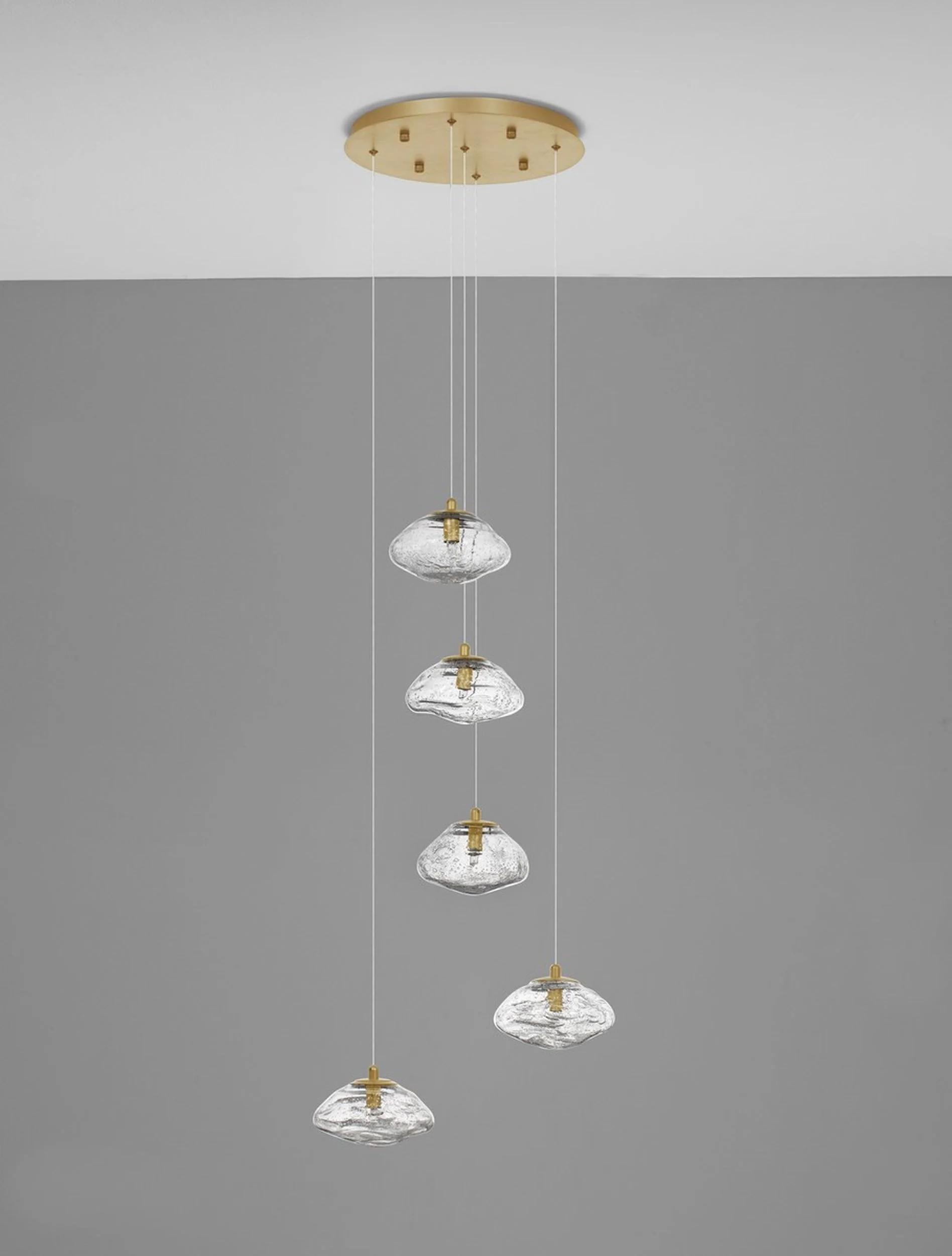 Lampa wisząca Elanke x5 na okrągłej podsufitce złota - Image 5
