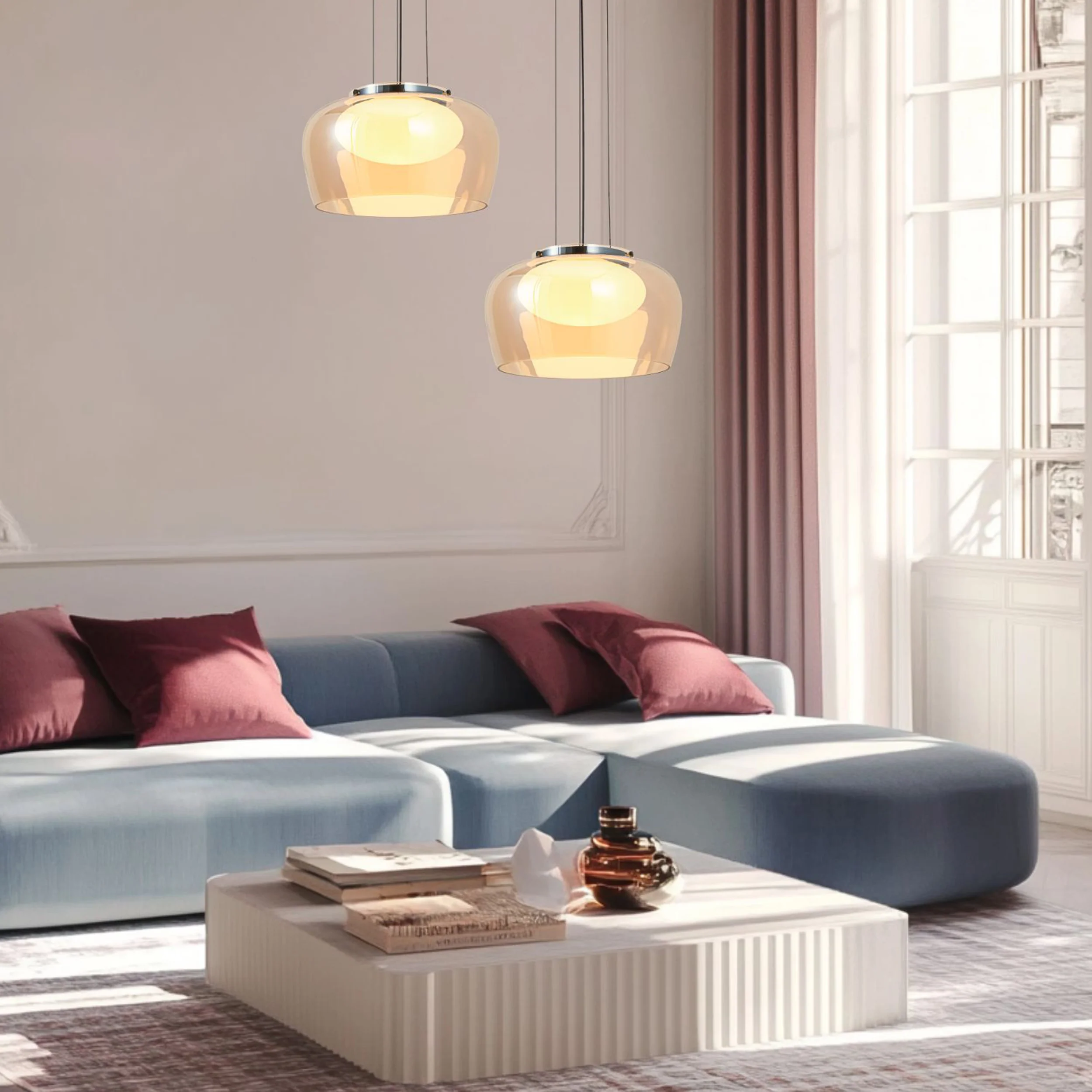 Lampa wisząca Insieme 35 czarno-chromowa GX53 10W z bursztynowo-białym kloszem - Image 3