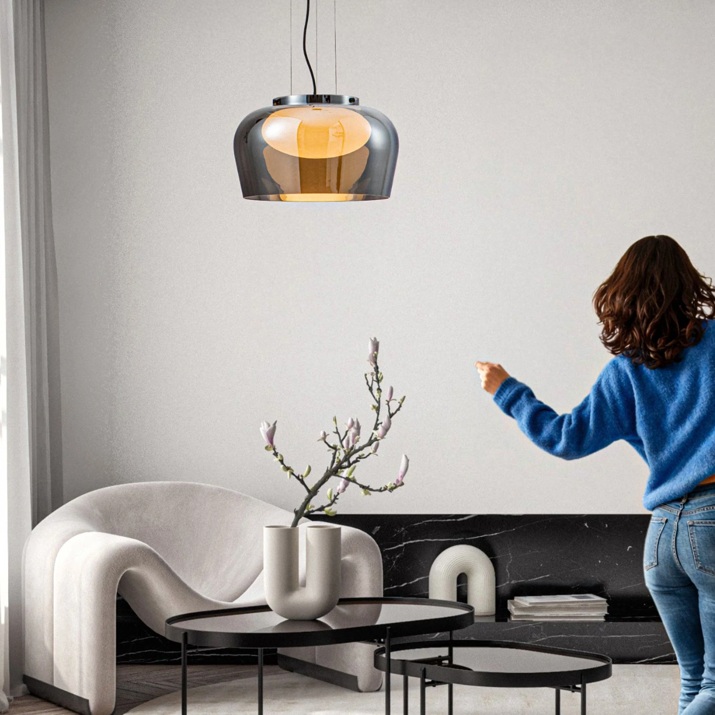 Lampa wisząca Insieme 38 czarna GX53 10W z dymiono-białym kloszem - Image 3