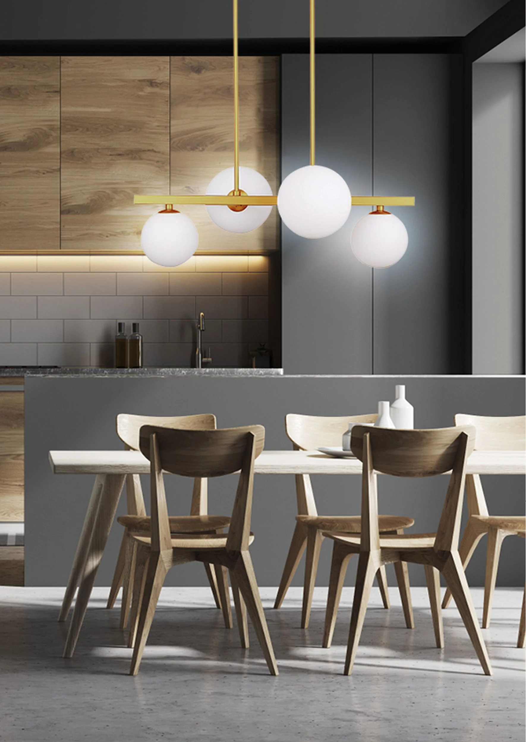 Lampa wisząca Kama x4 mosiężna z białymi kloszami - Image 2