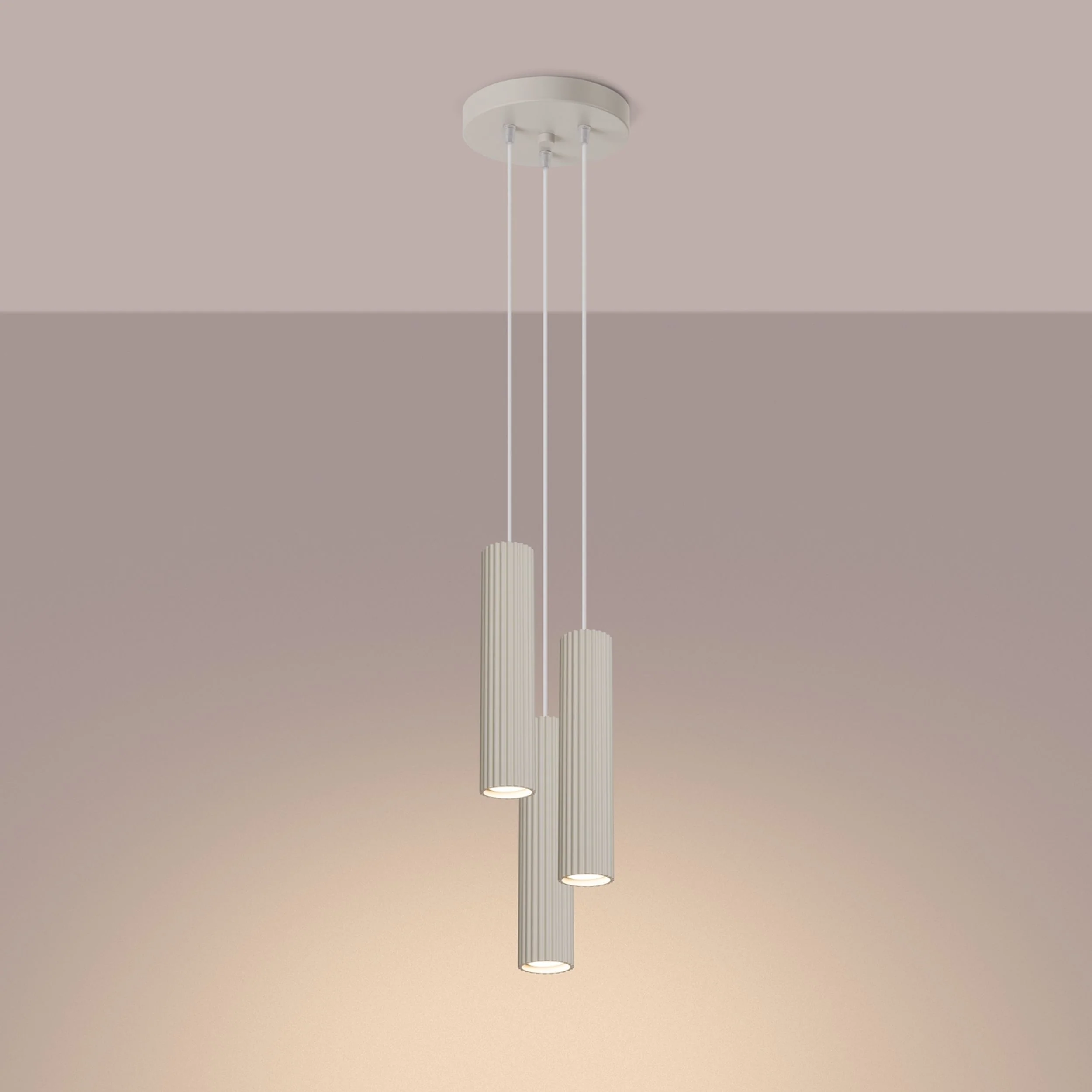 Lampa wisząca Karbon x3 beżowa na okrągłej podsufitce - Image 5