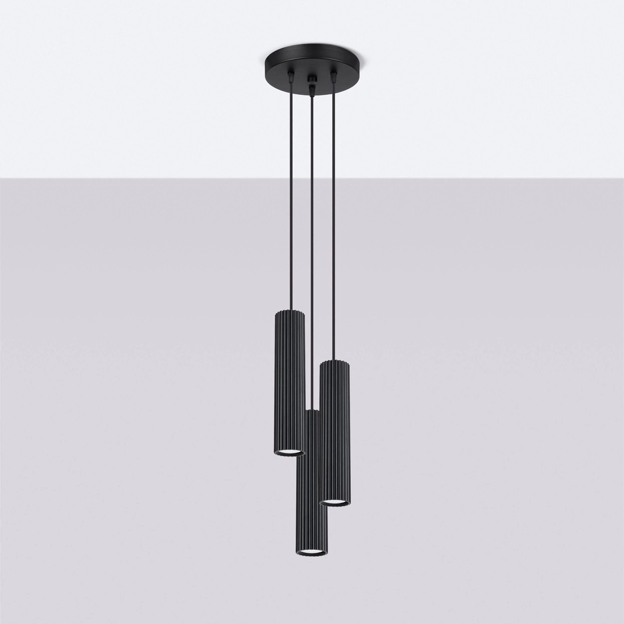 Lampa wisząca Karbon x3 czarna na okrągłej podsufitce - Image 4