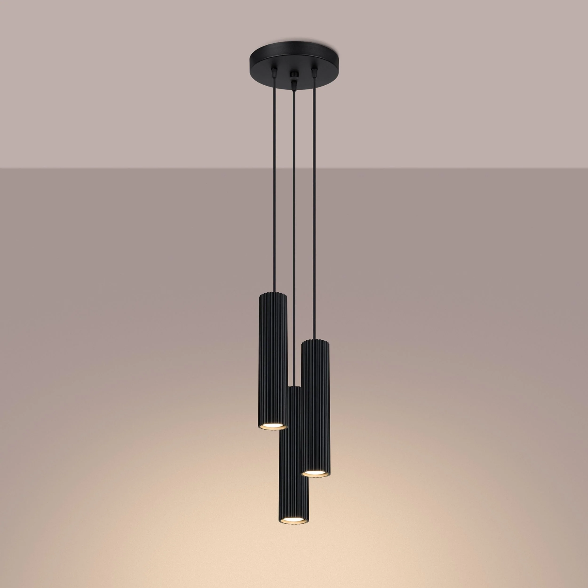 Lampa wisząca Karbon x3 czarna na okrągłej podsufitce - Image 5