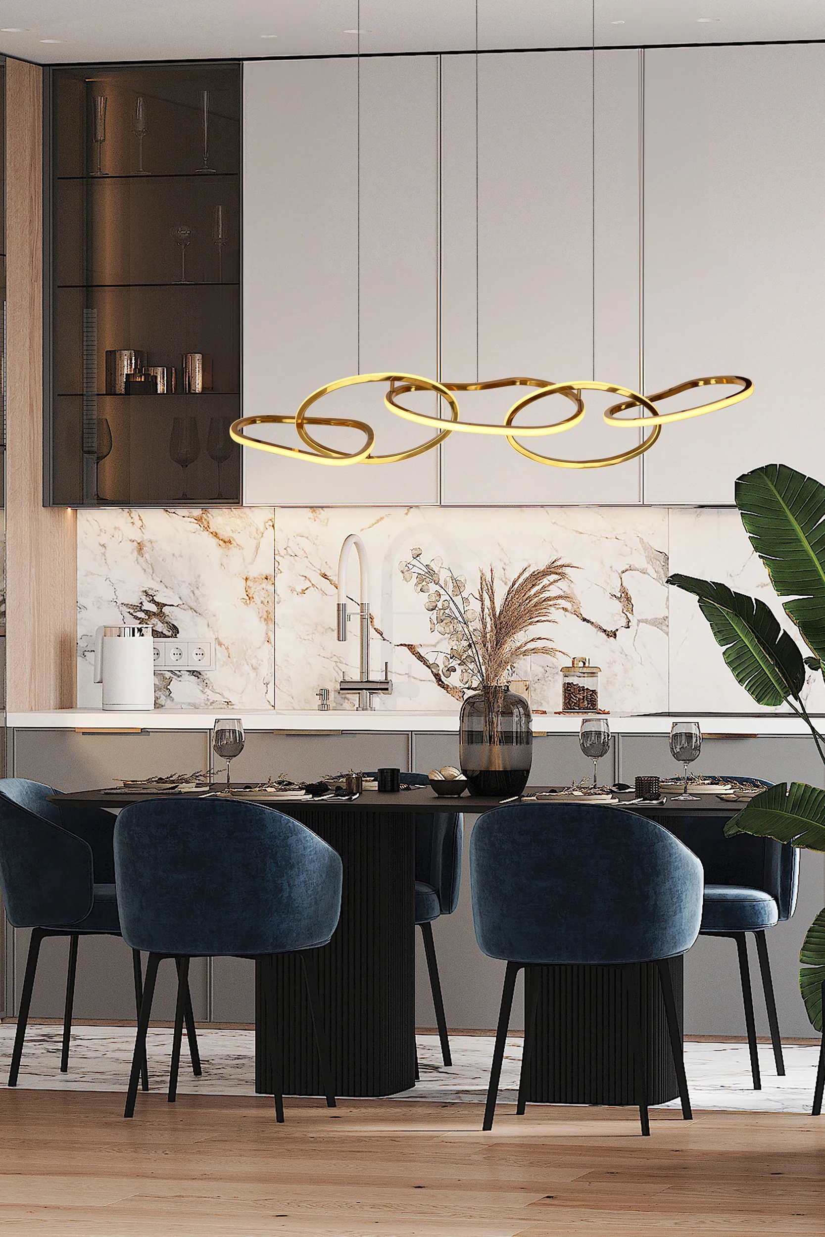 Lampa wisząca LED Anneli złota 3000K 45W z białą maskownicą - Image 2