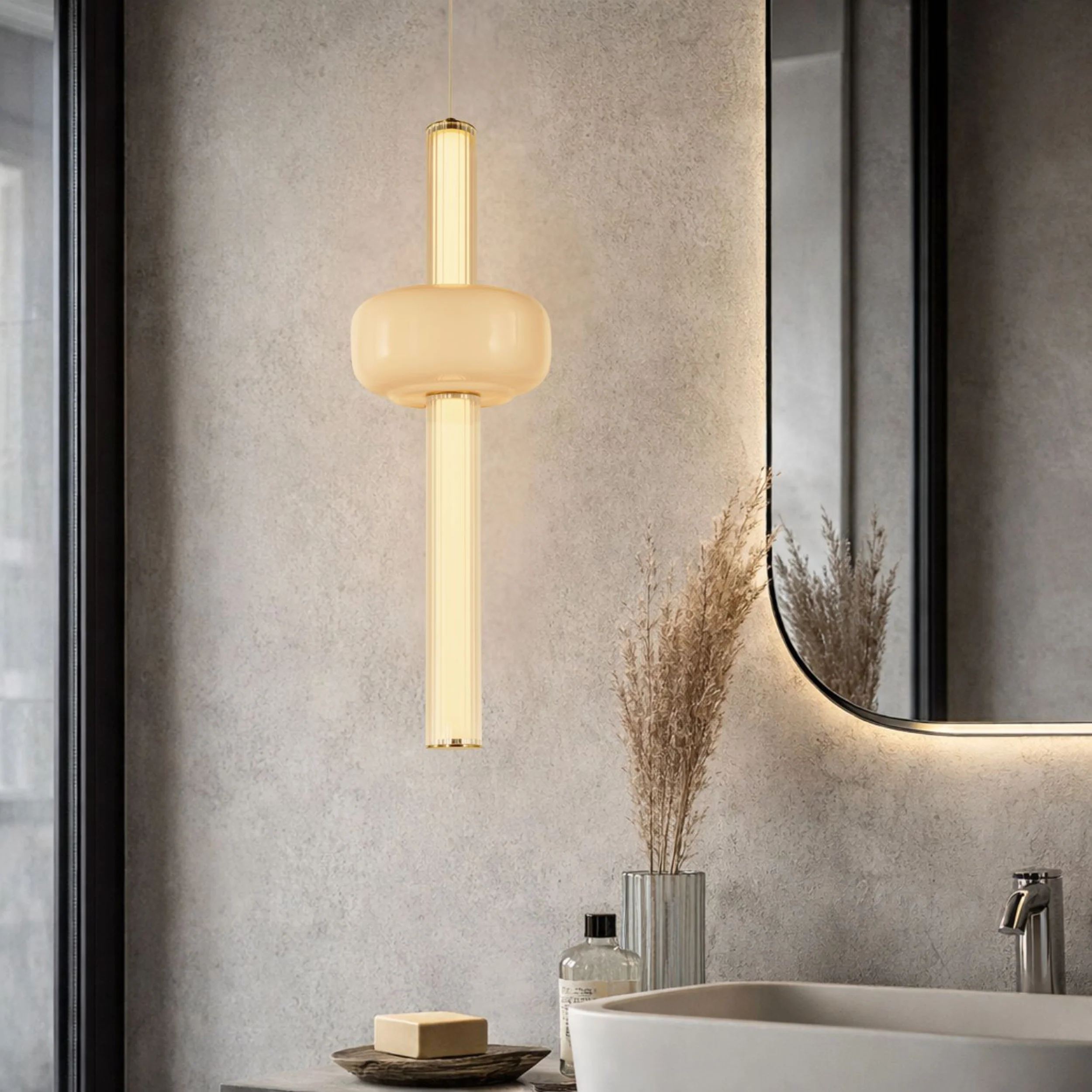 Lampa wisząca LED Puras G mosiężna 3000K 15W z bezbarwno-białym kloszem - Image 2