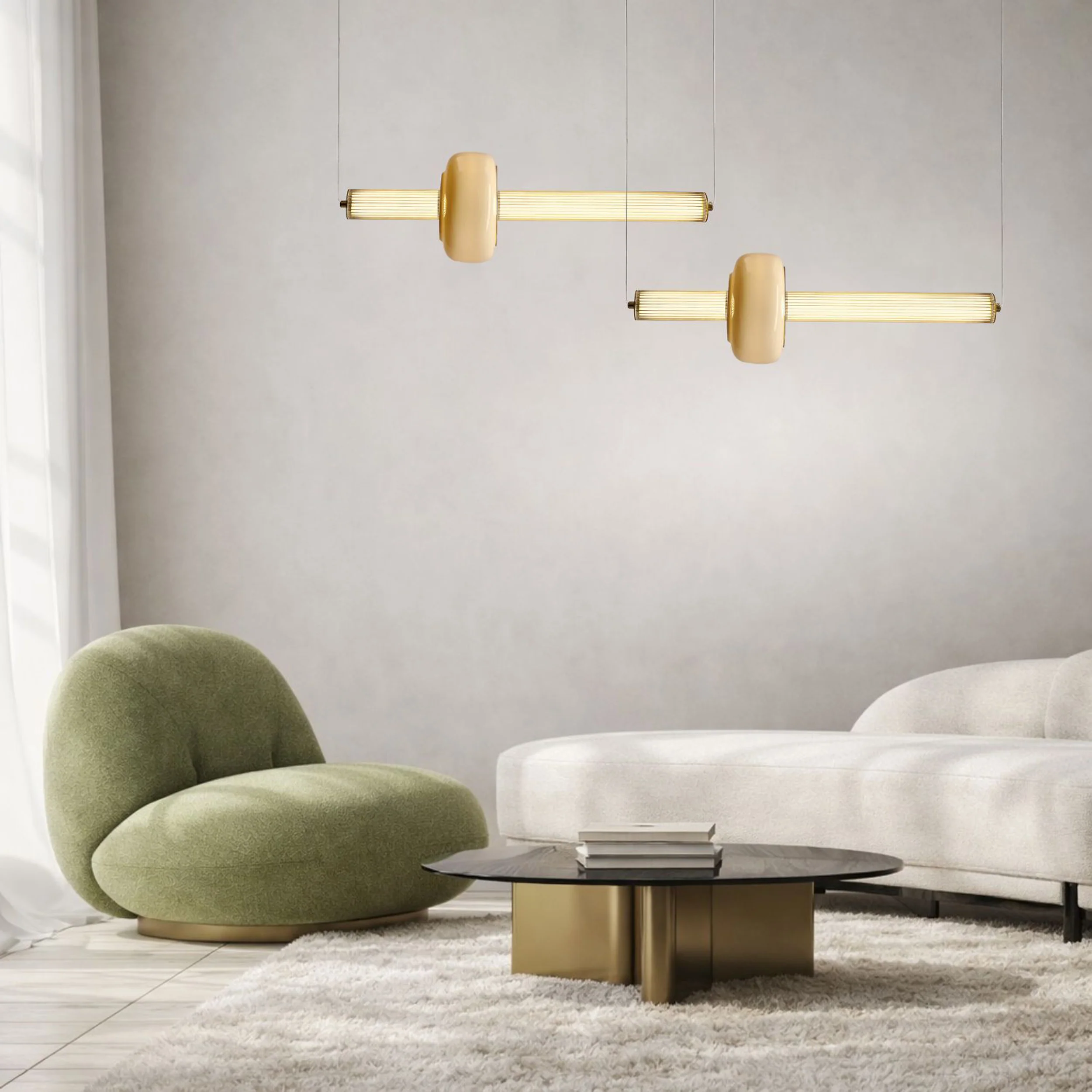 Lampa wisząca LED Puras mosiężna 3000K 15W z bezbarwno-białym kloszem - Image 3