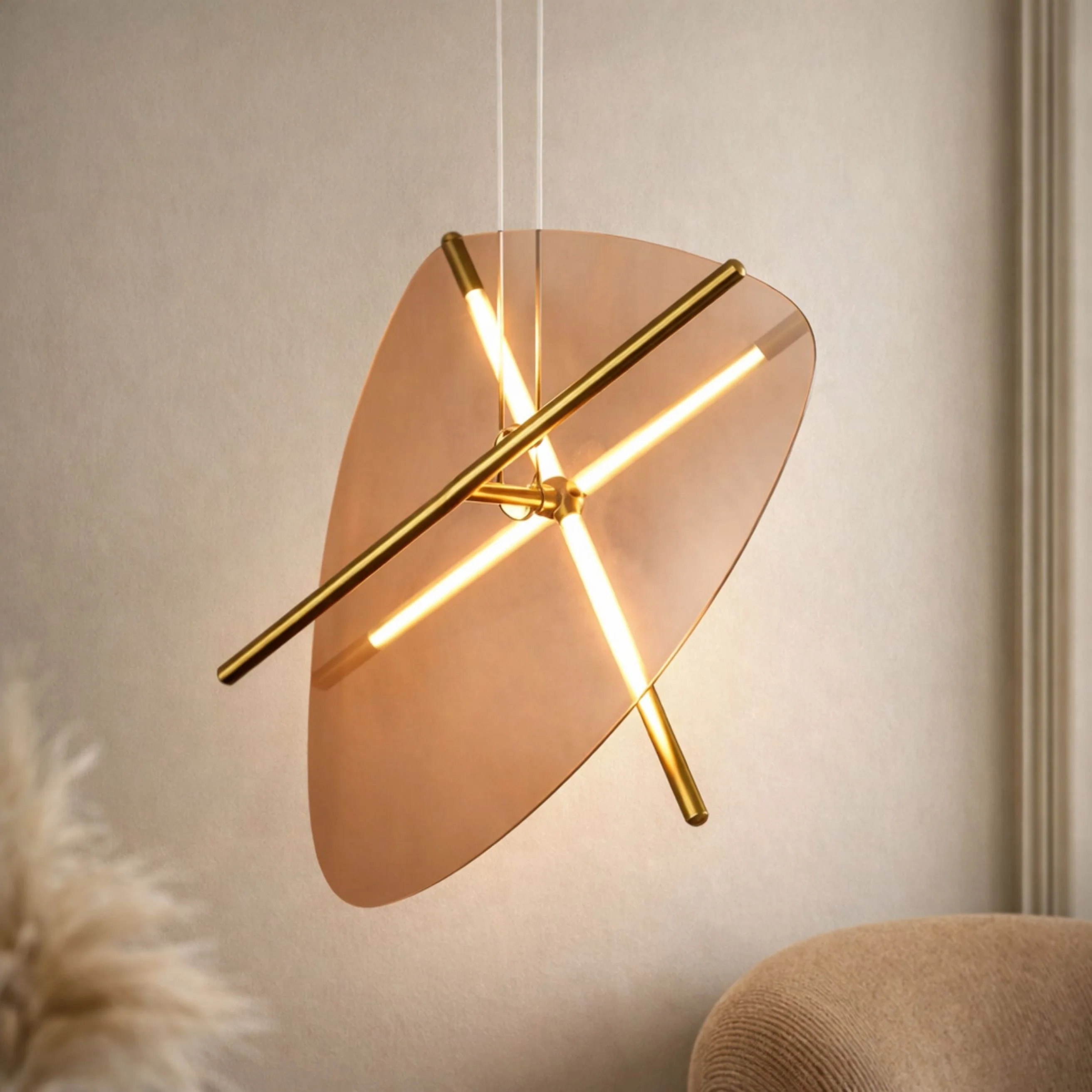 Lampa wisząca LED Relax mosiężna 3000K 15W z bursztynowym kloszem - Image 2