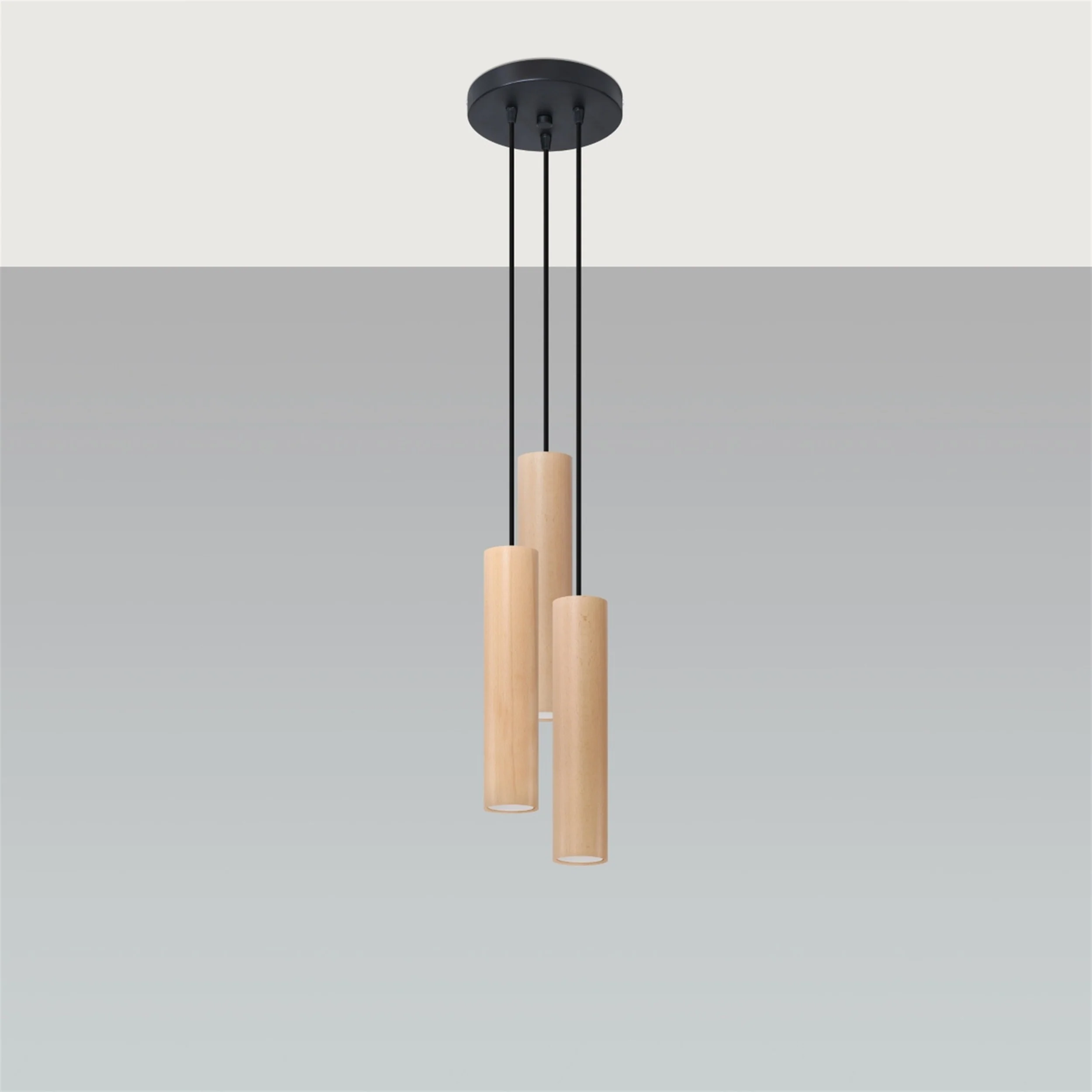 Lampa wisząca Lino x3 naturalne drewno na okrągłej podsufitce - Image 2