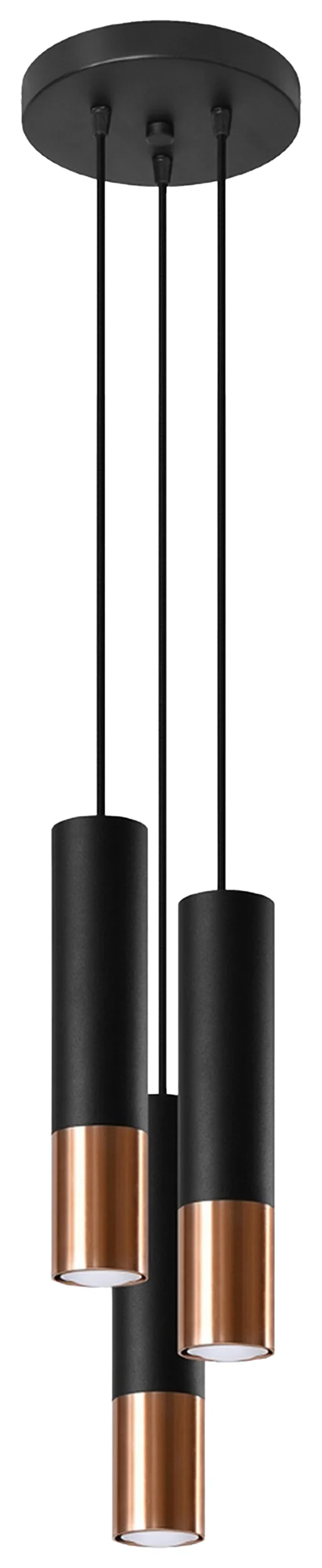 Lampa wisząca Loopez x3 czerń/miedź na okrągłej podsufitce