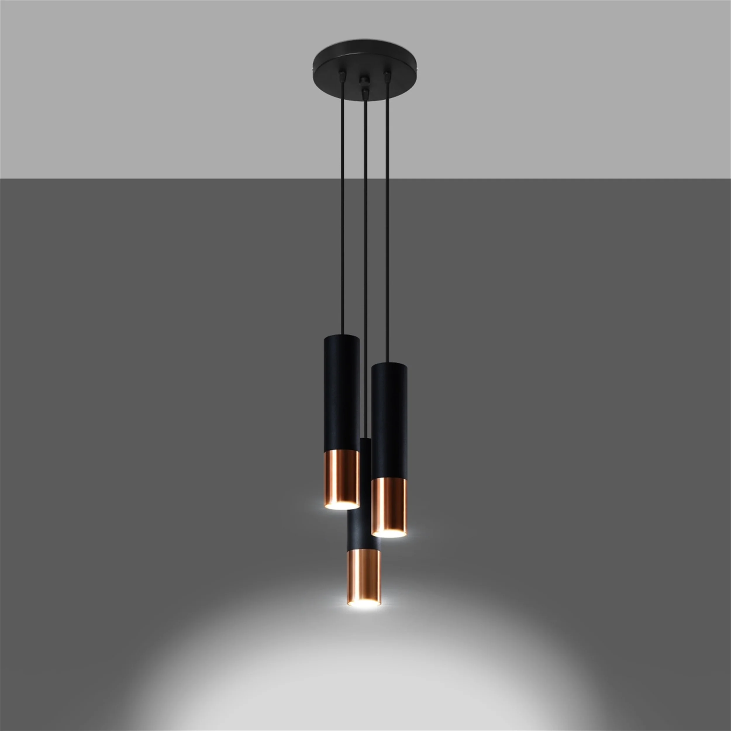Lampa wisząca Loopez x3 czerń/miedź na okrągłej podsufitce - Image 3