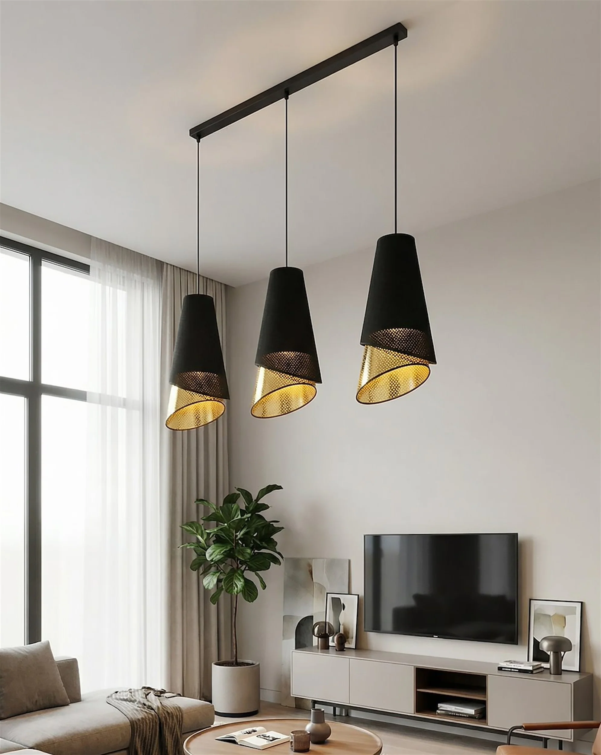 Lampa wisząca Moda x3 czerń/złoto - Image 5