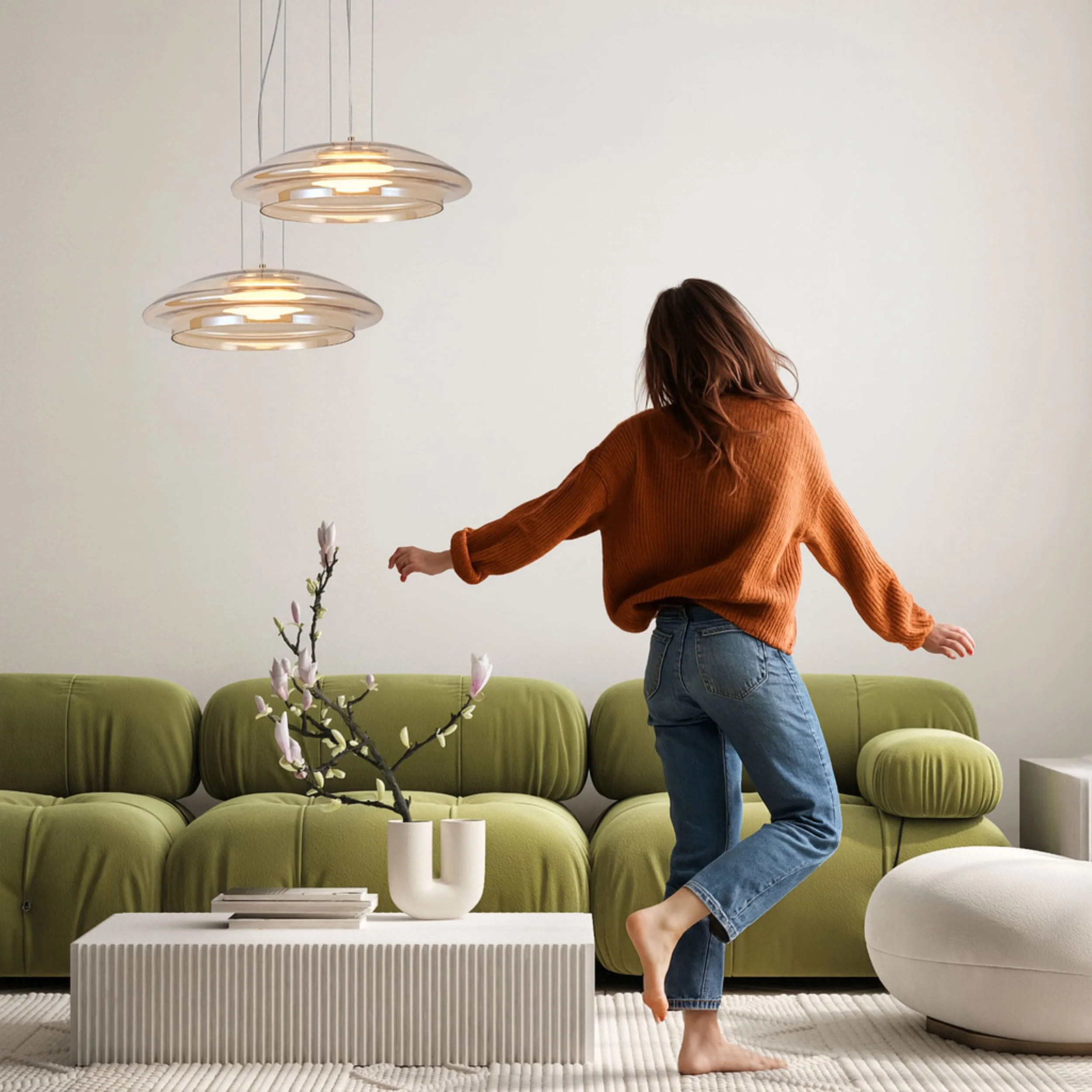 Lampa wisząca Ombre 34 złota GX53 10W z bursztynowo-białym kloszem - Image 3