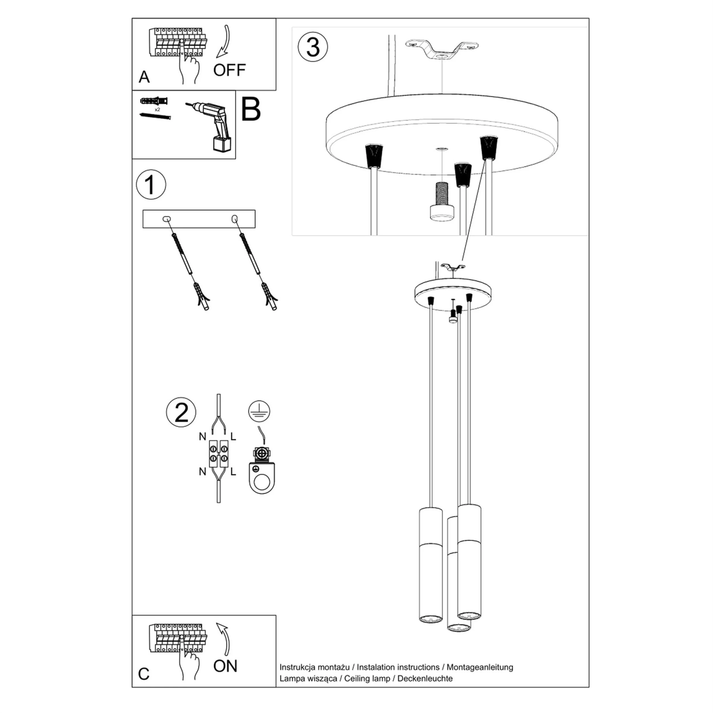 Lampa wisząca Pablo x3 czarna na okrągłej podsufitce - Image 5