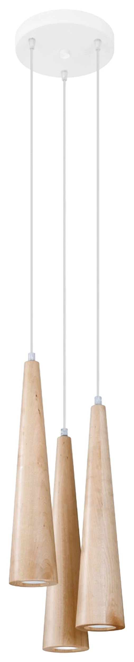 Lampa wisząca Sula x3 naturalne drewno na okrągłej podsufitce