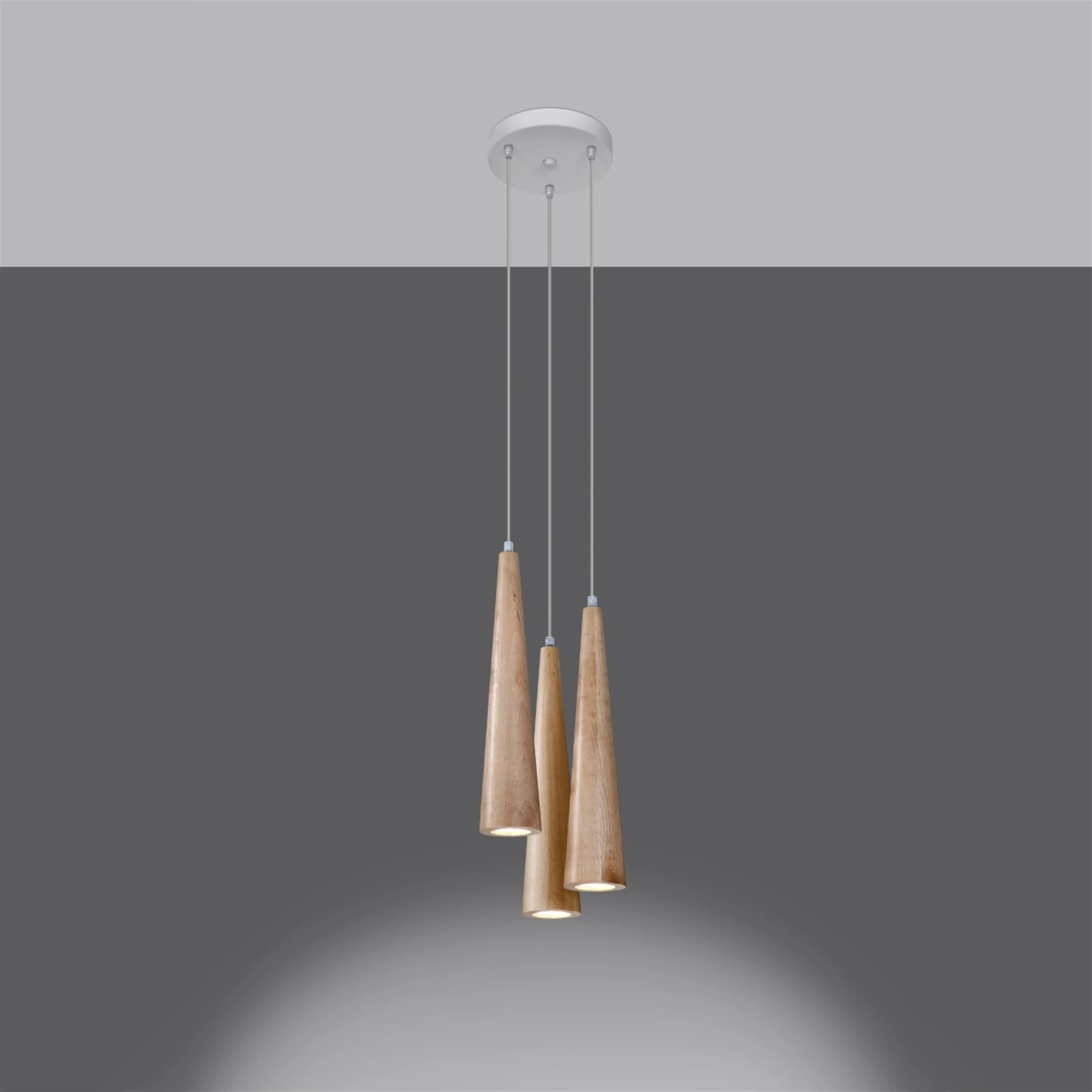 Lampa wisząca Sula x3 naturalne drewno na okrągłej podsufitce - Image 3