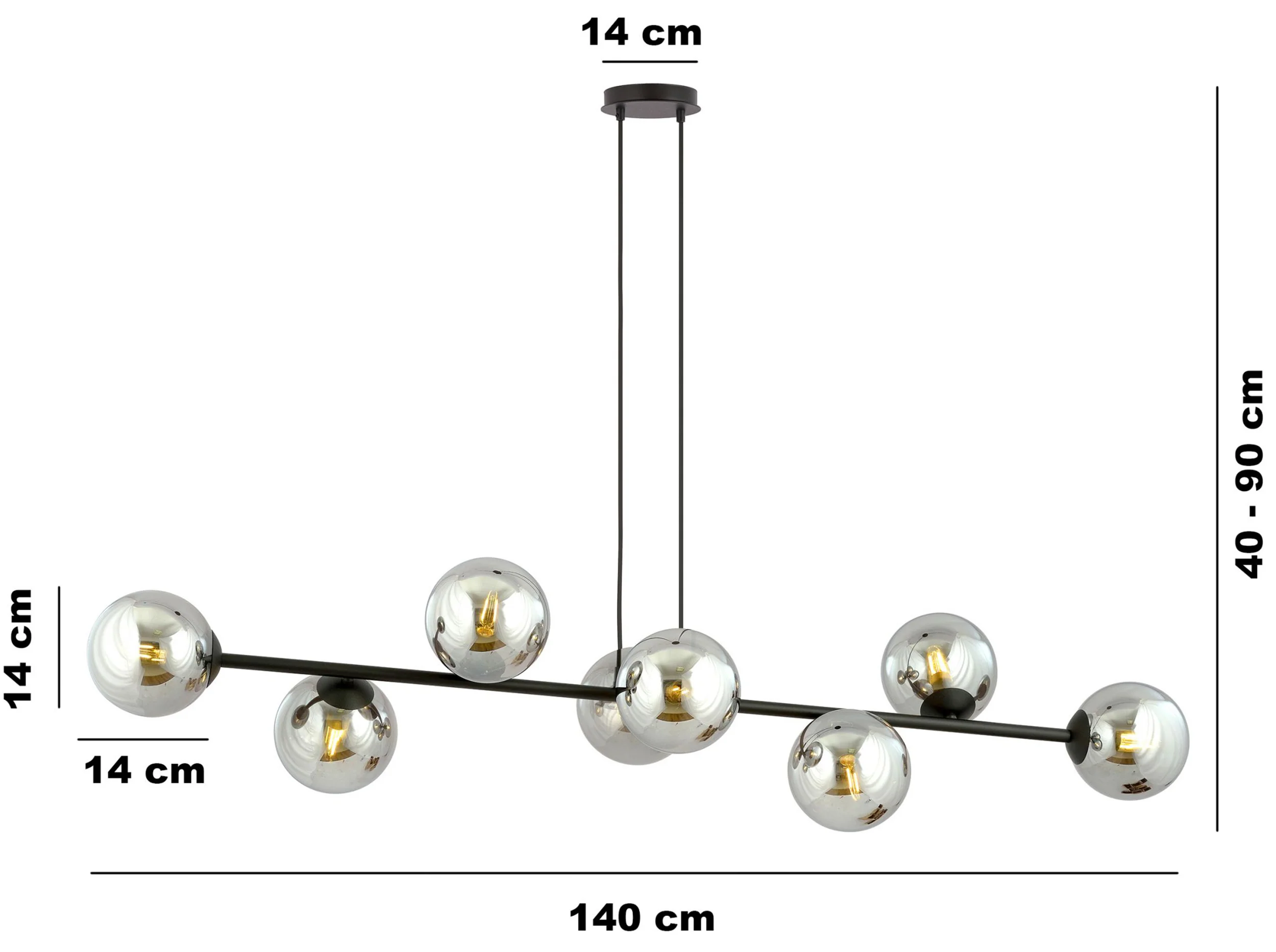 Lampa wisząca Sulmona czarna z grafitowymi kloszami x8 - Image 12