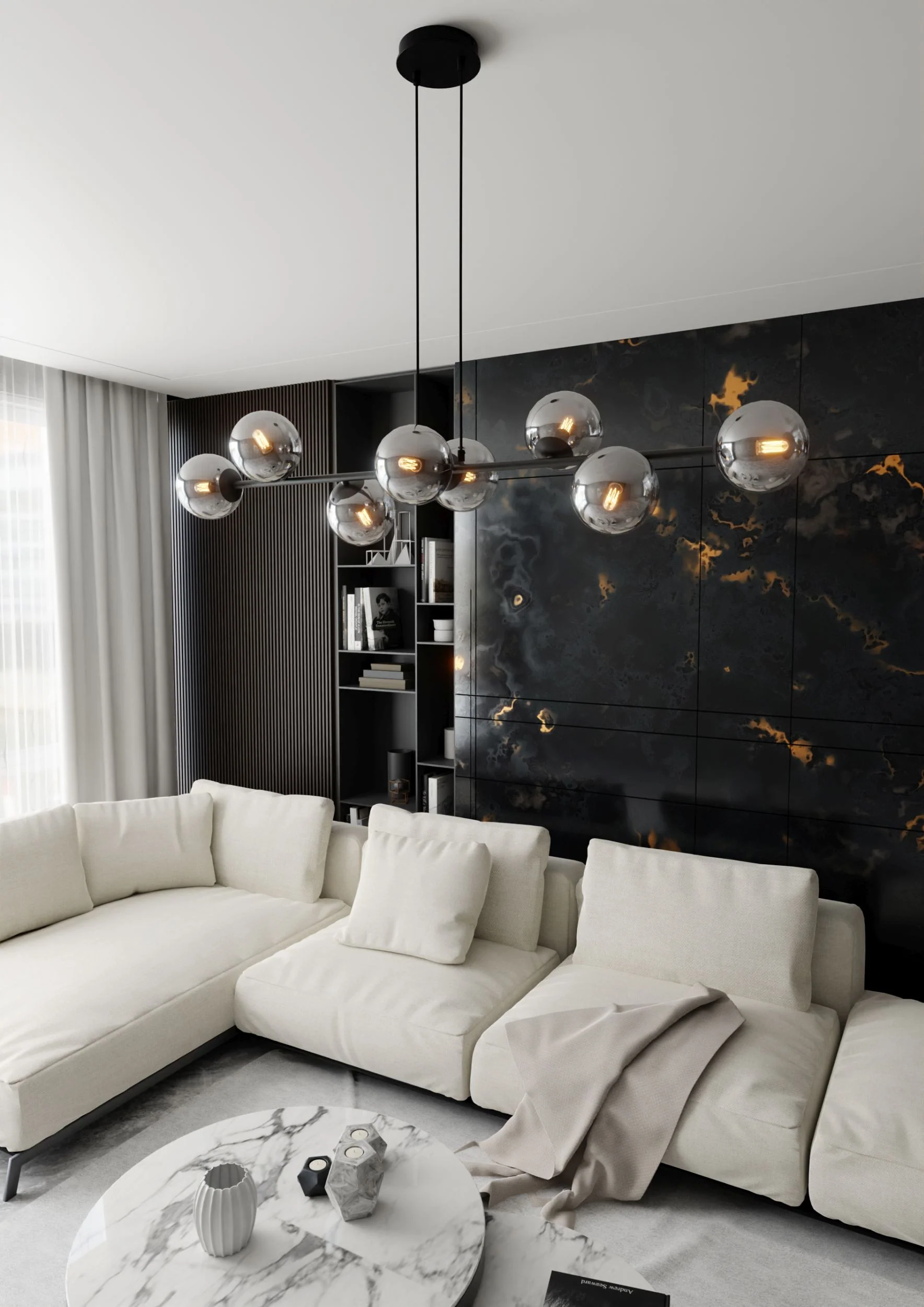 Lampa wisząca Sulmona czarna z grafitowymi kloszami x8 - Image 2