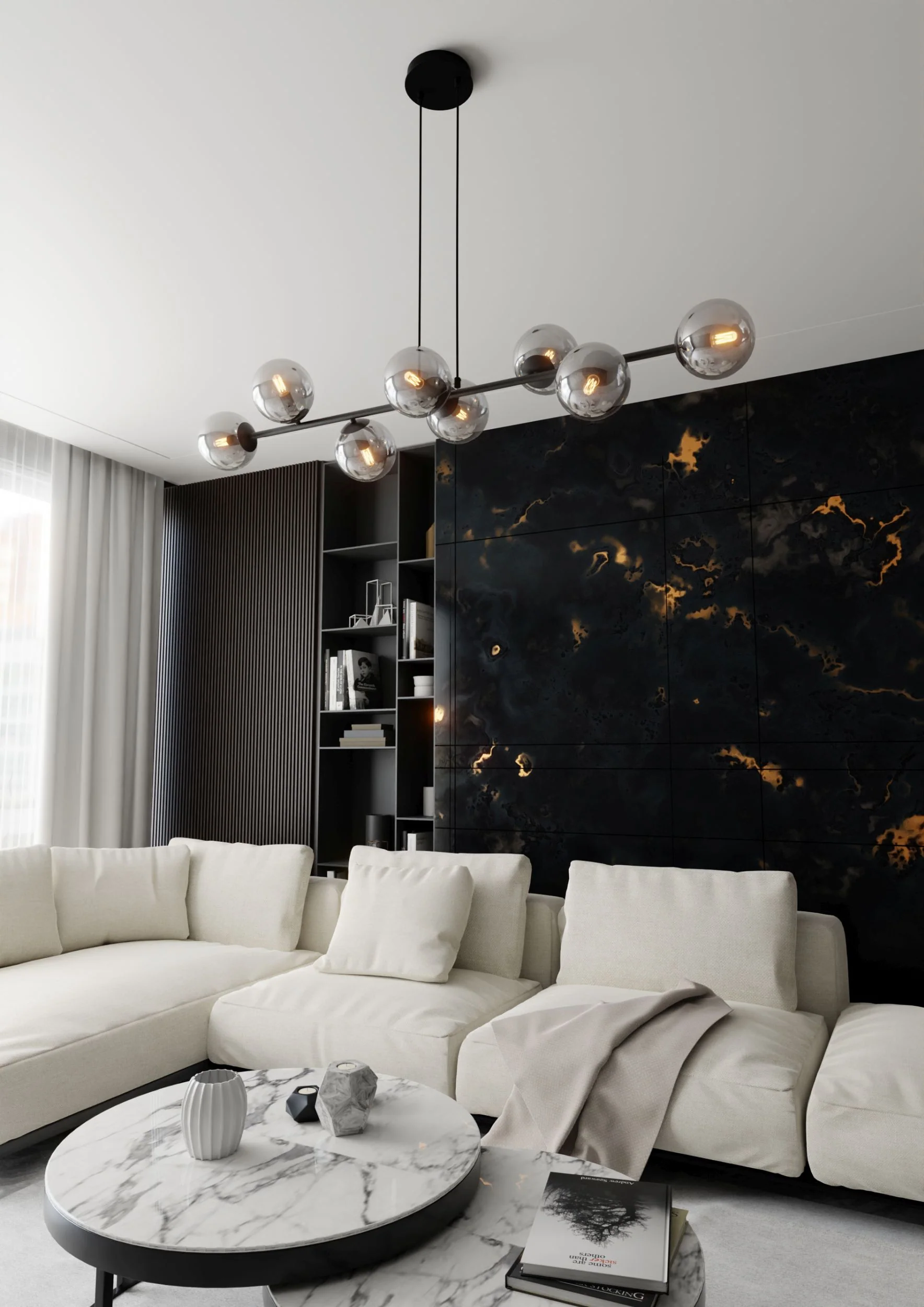 Lampa wisząca Sulmona czarna z grafitowymi kloszami x8 - Image 3
