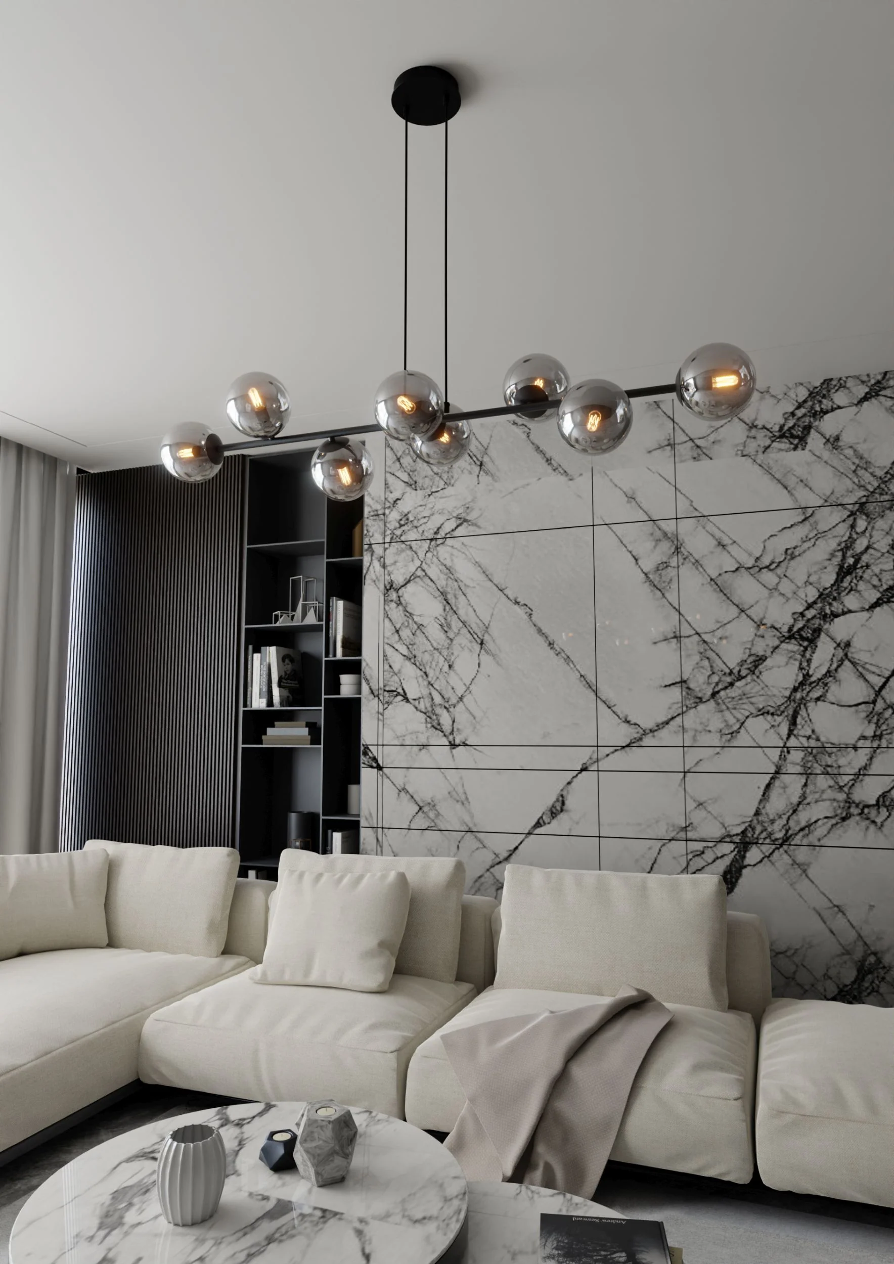 Lampa wisząca Sulmona czarna z grafitowymi kloszami x8 - Image 4