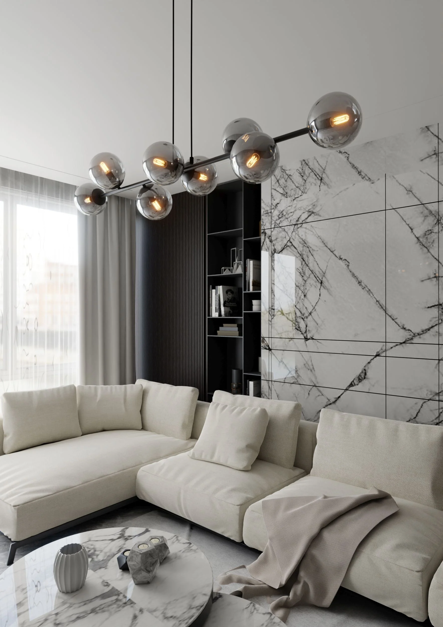 Lampa wisząca Sulmona czarna z grafitowymi kloszami x8 - Image 5