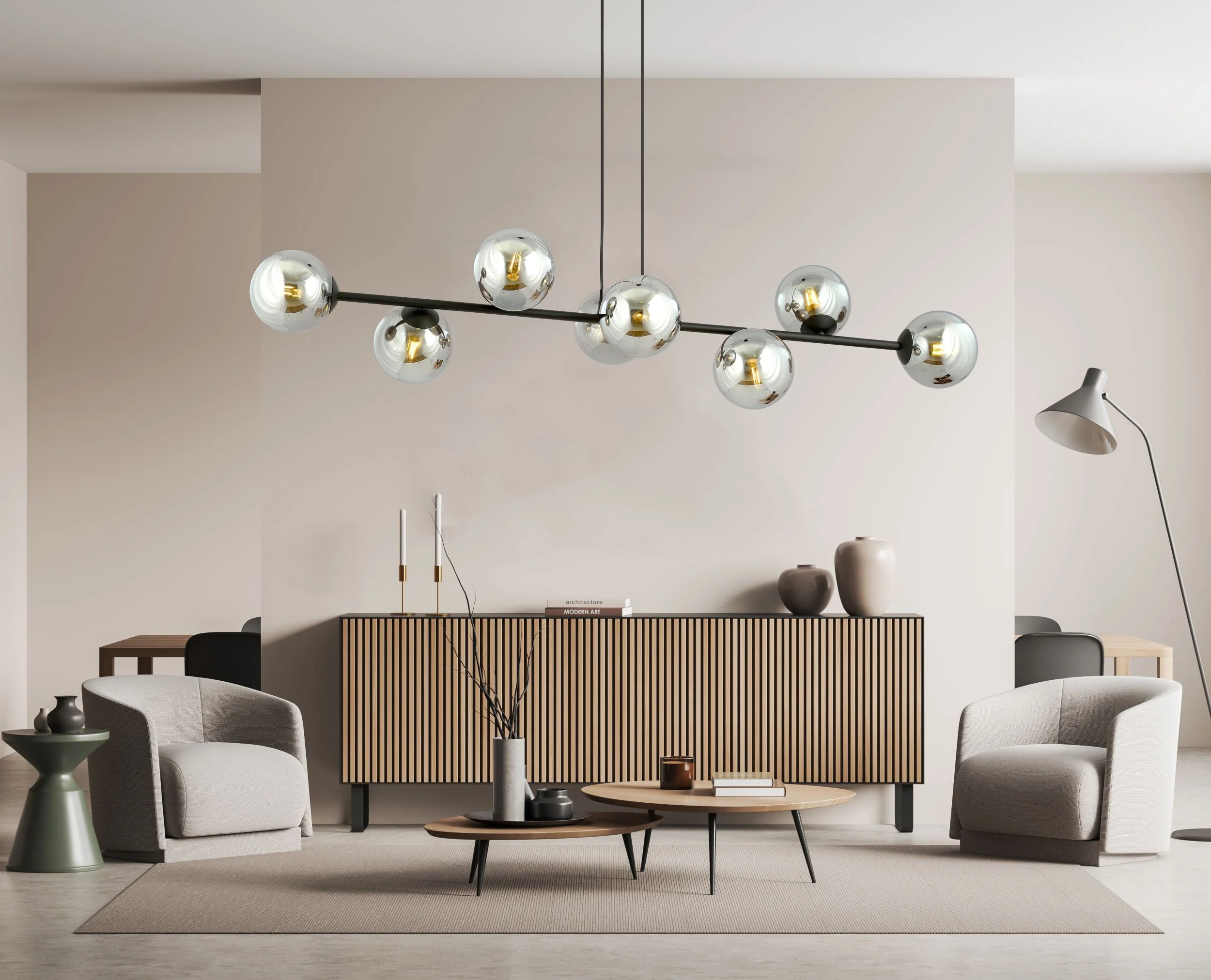 Lampa wisząca Sulmona czarna z grafitowymi kloszami x8 - Image 7