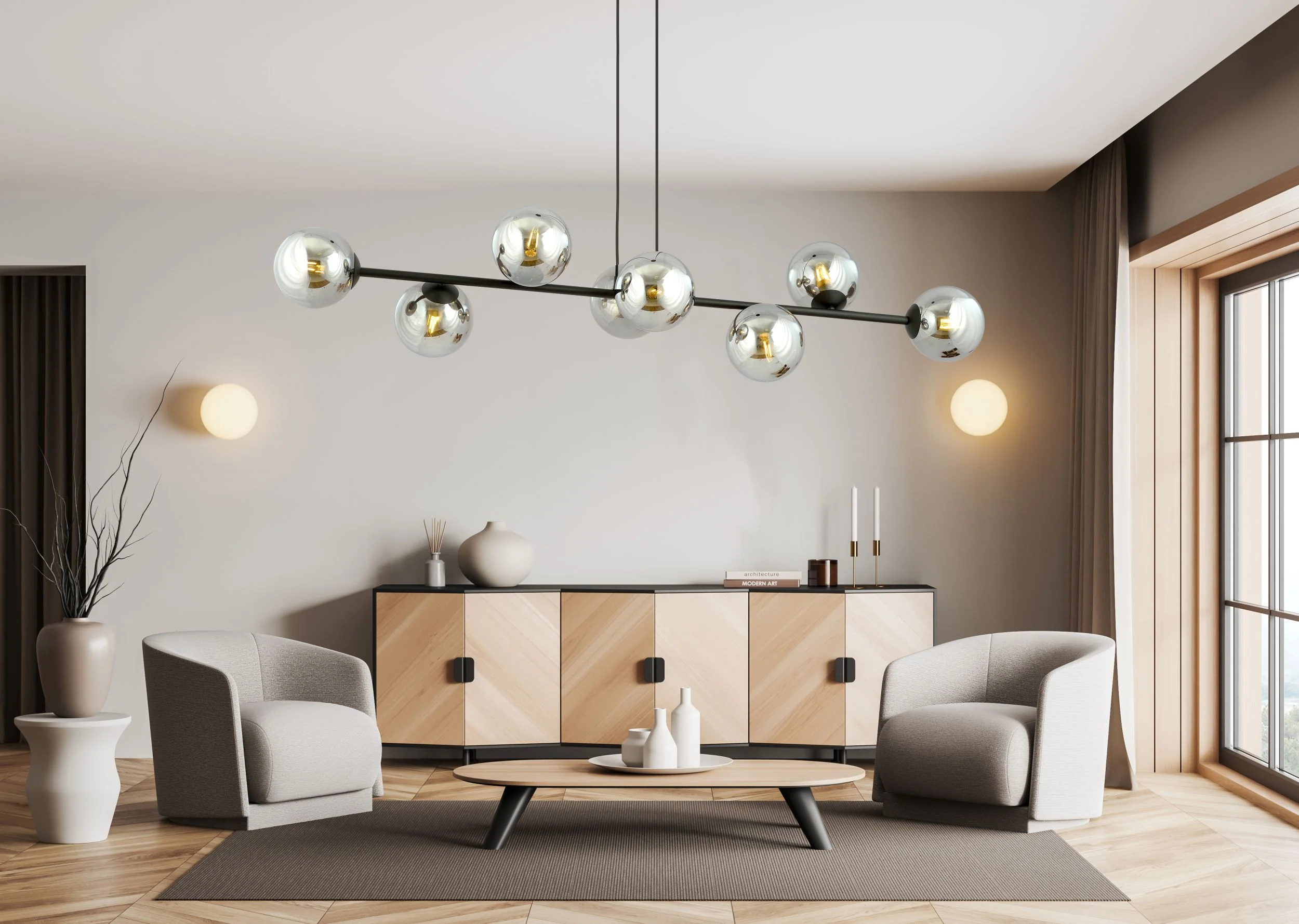 Lampa wisząca Sulmona czarna z grafitowymi kloszami x8 - Image 8