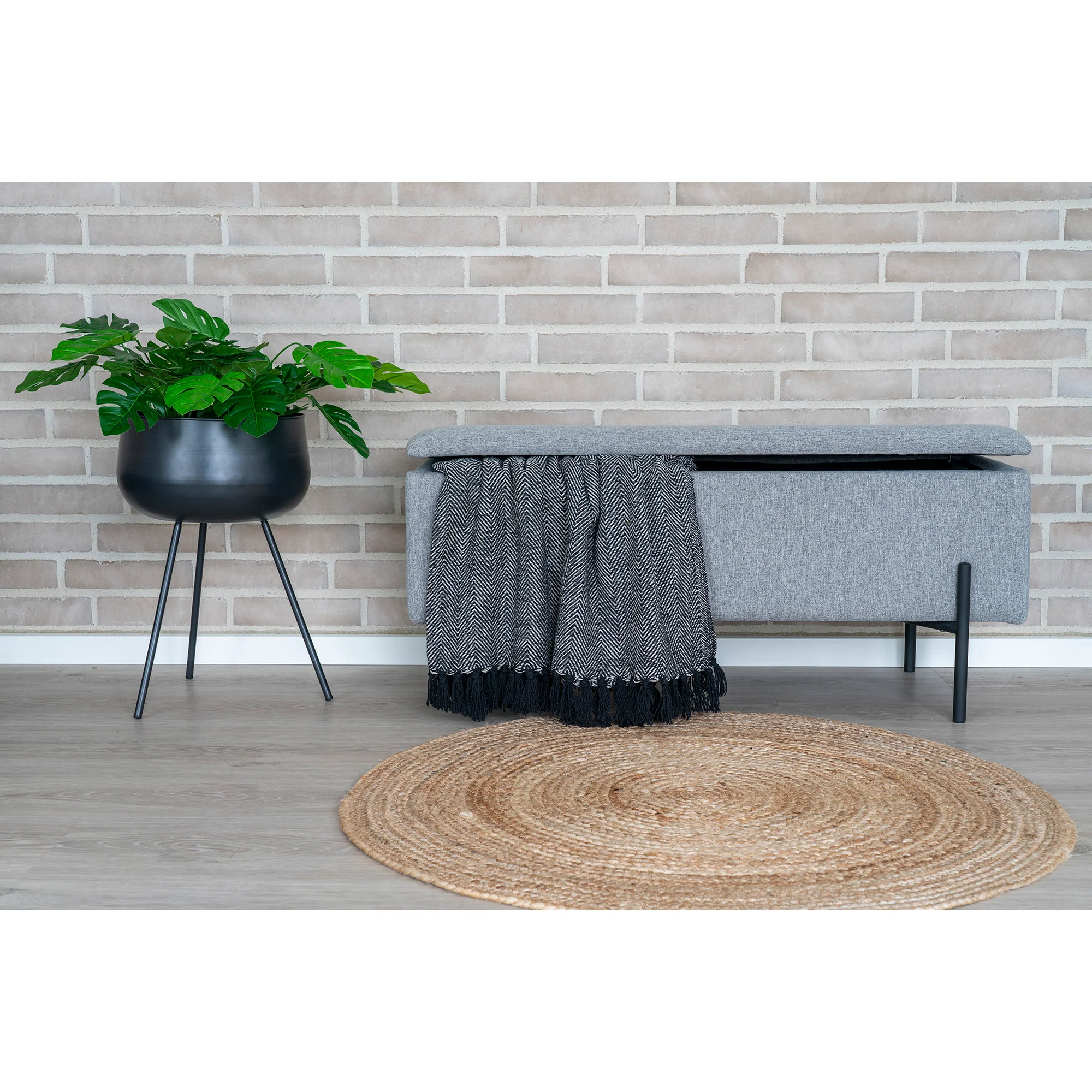Ławka tapicerowana Bellent 95 cm szara ze schowkiem - Image 2