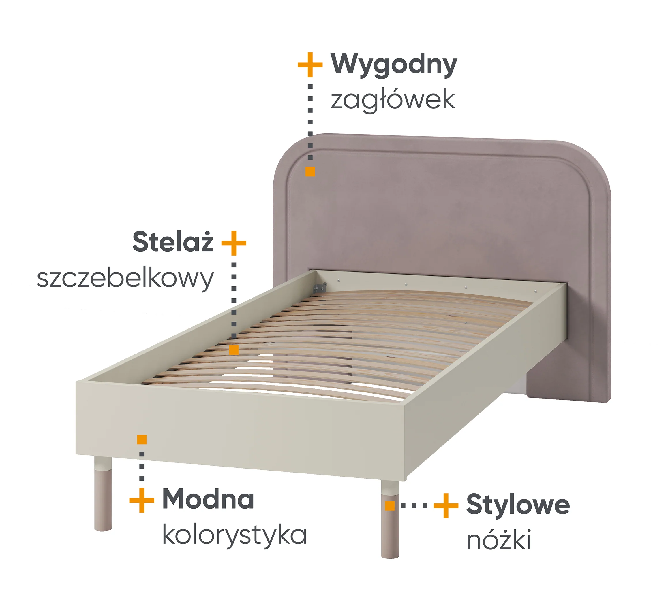 Łóżko Harmony z tapicerowanym zagłówkiem 90 x 200 cm kaszmir/truflowy - Image 4