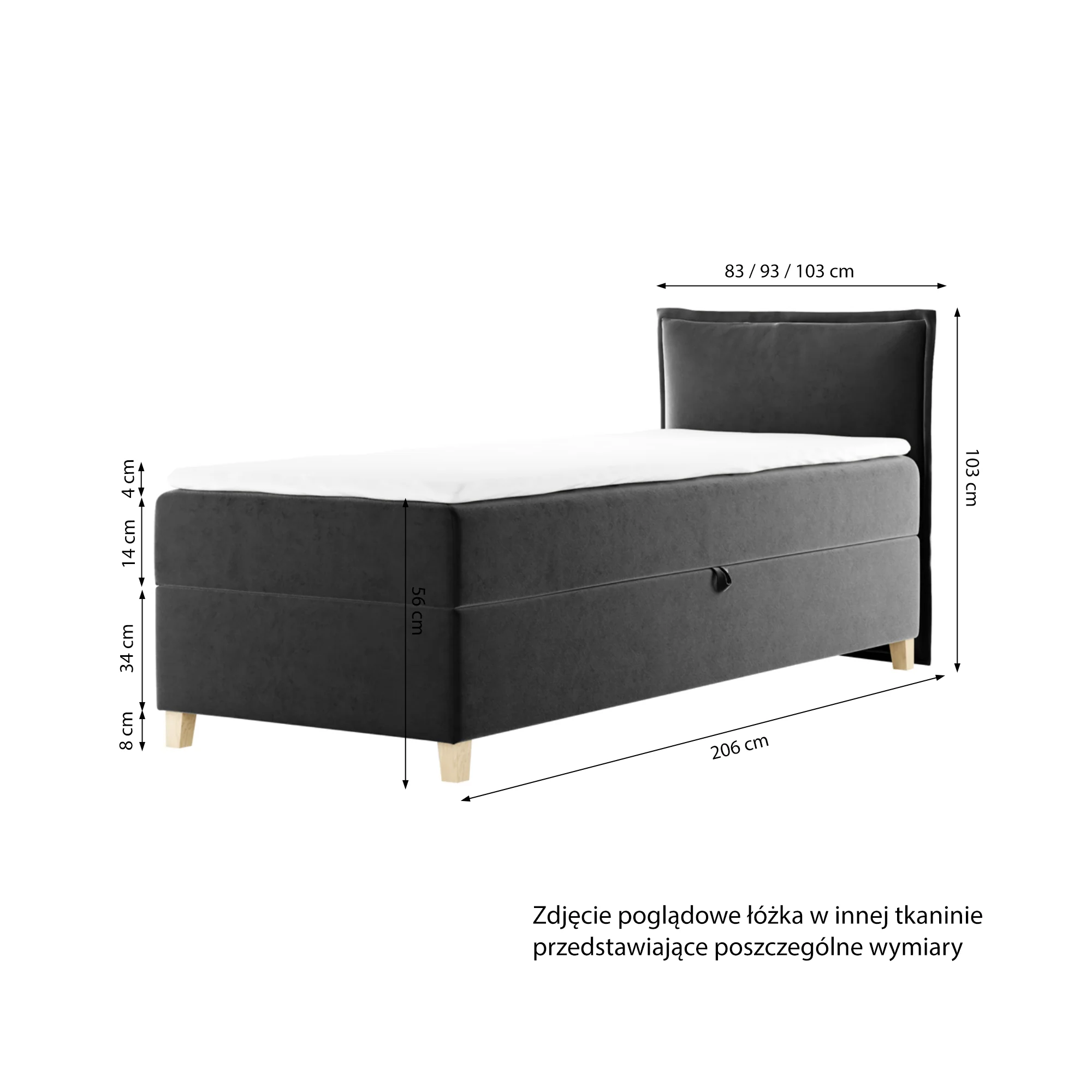 Łóżko kontynentalne 100x200 cm Froncle z pojemnikiem i topperem jednoosobowe różowe lewostronne - Image 5