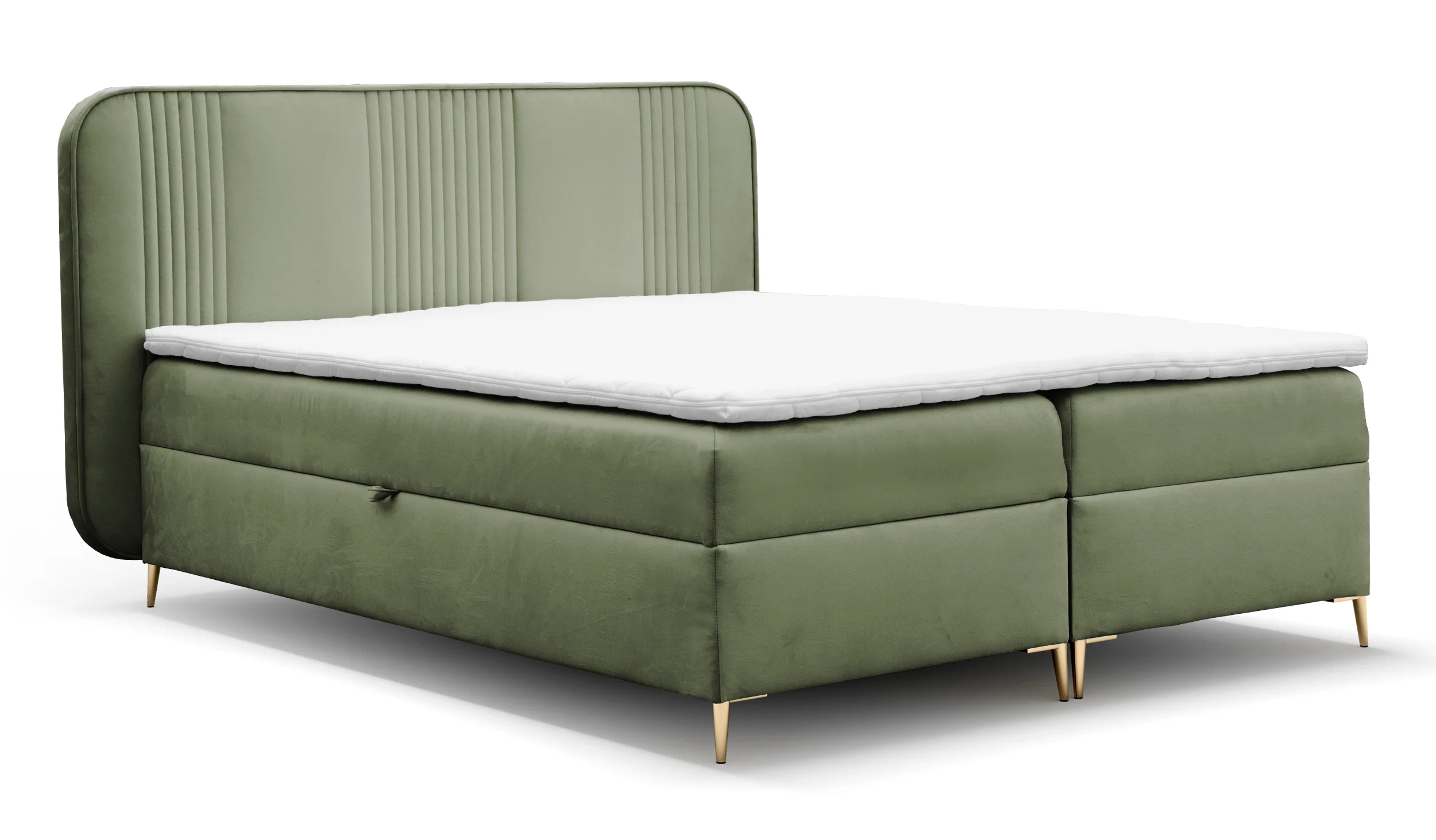 Łóżko kontynentalne 140x200 cm Clarentino z dwoma pojemnikami i topperem eukaliptusowe welur hydrofobowy