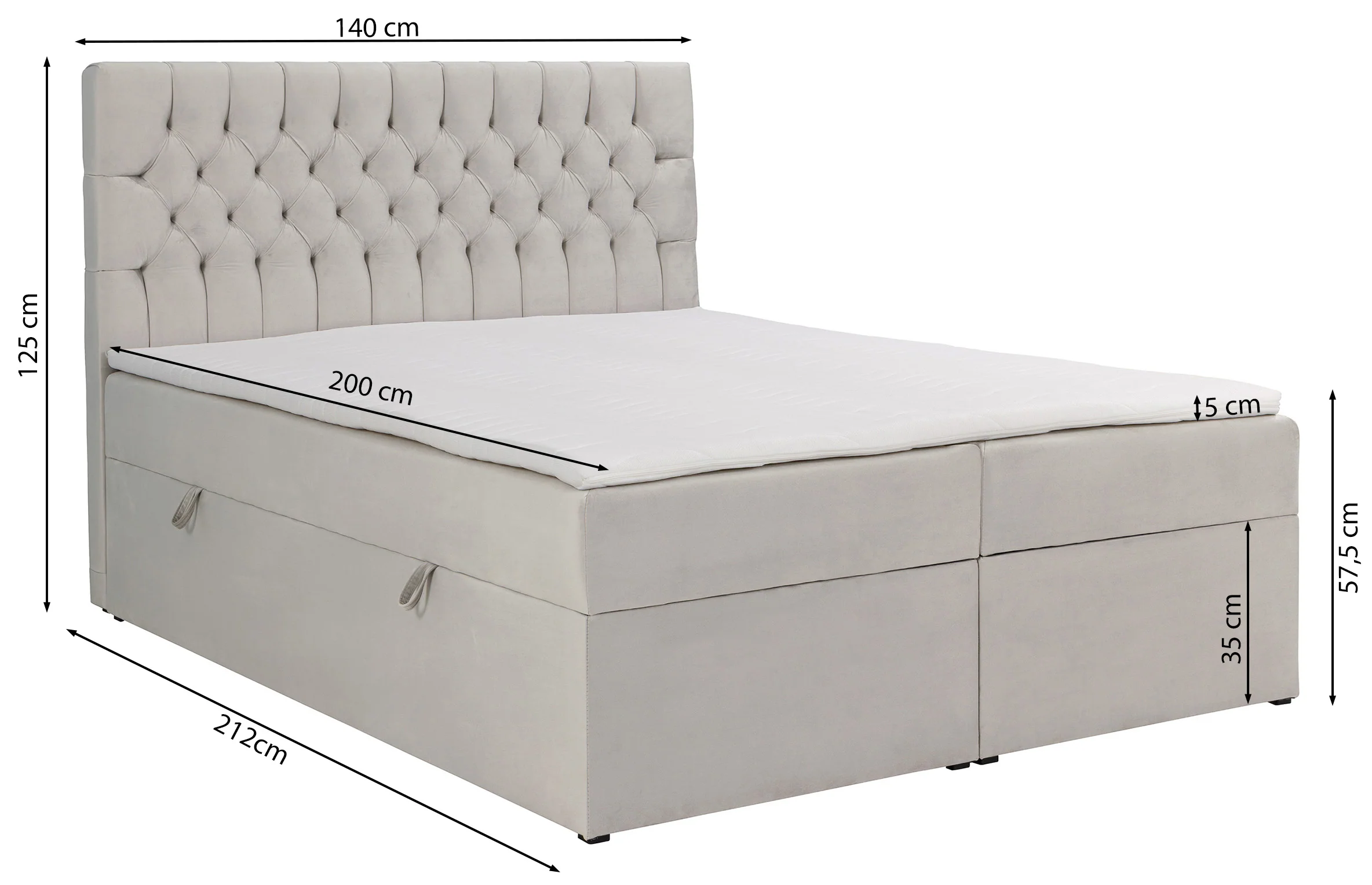 Łóżko kontynentalne 140x200 cm Daissy z pojemnikami i topperem butelkowa zieleń welur - Image 10