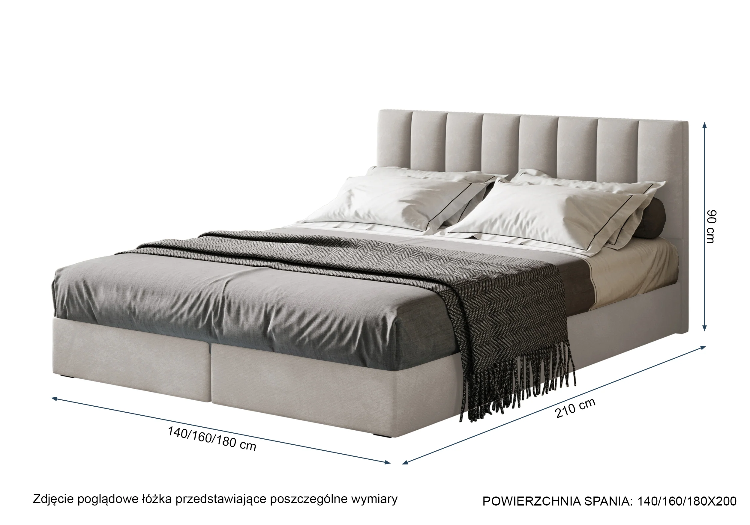 Łóżko kontynentalne 140x200 cm Dorsetto z pojemnikami i materacem bonellowym czarne welur hydrofobowy - Image 5