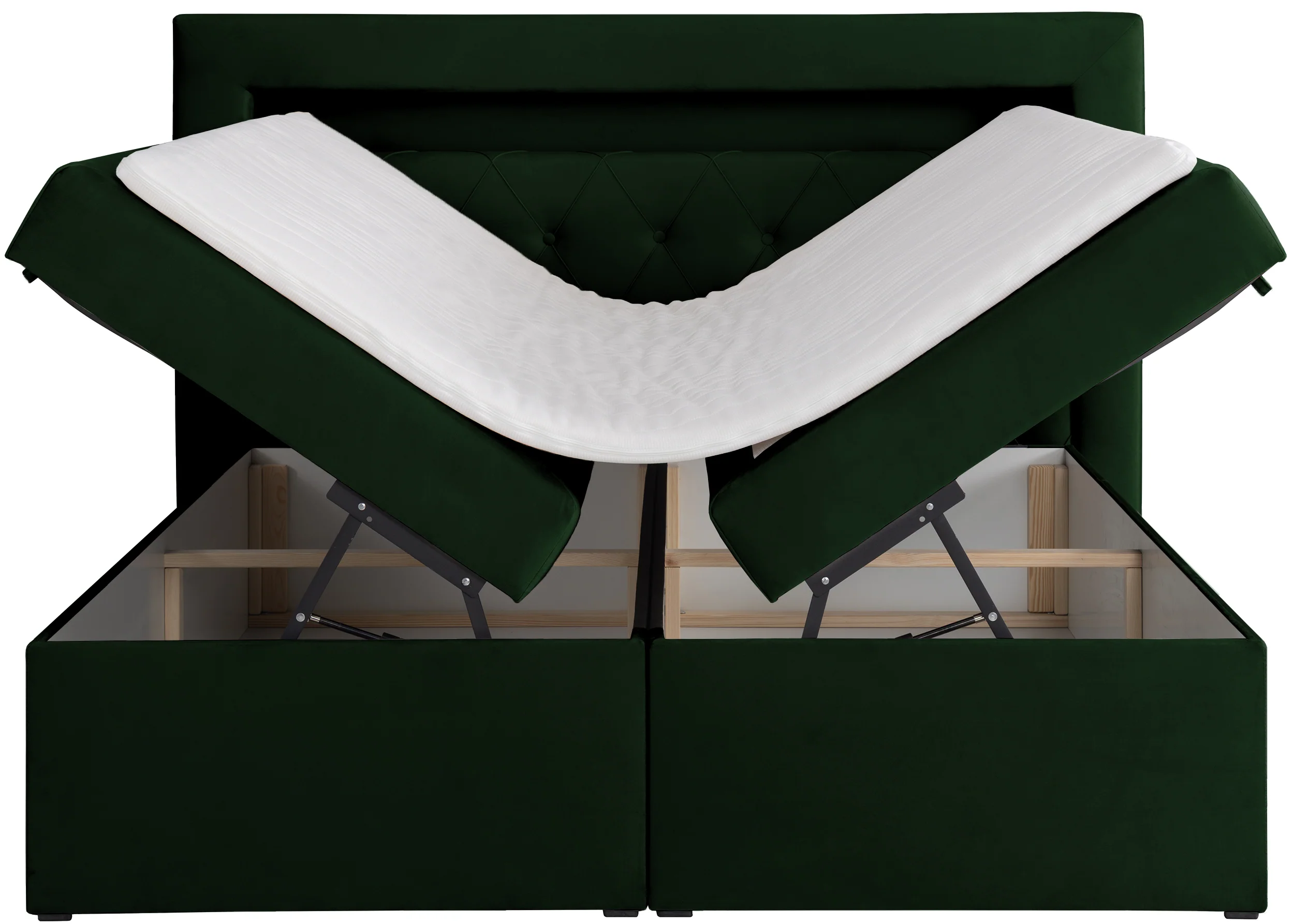 Łóżko kontynentalne 140x200 cm Goldess z pojemnikami i oświetleniem LED butelkowa zieleń welwet - Image 7