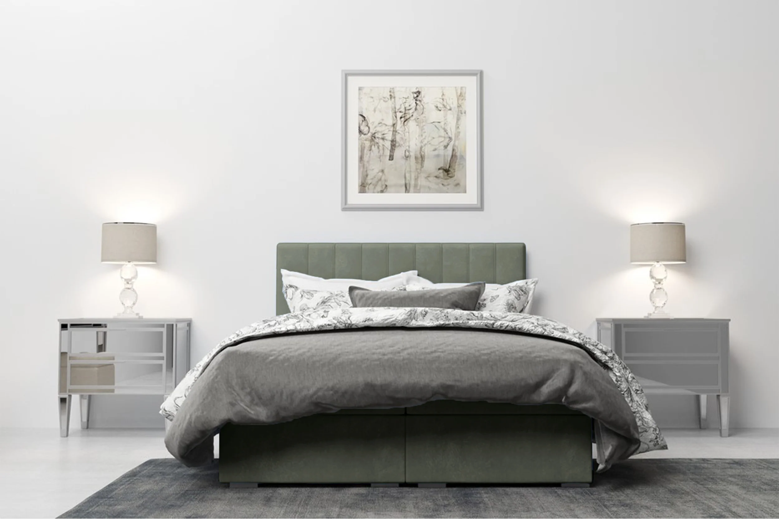 Łóżko kontynentalne 140x200 cm Hunbert z pojemnikami i topperem eukaliptusowe welur hydrofobowy - Image 3