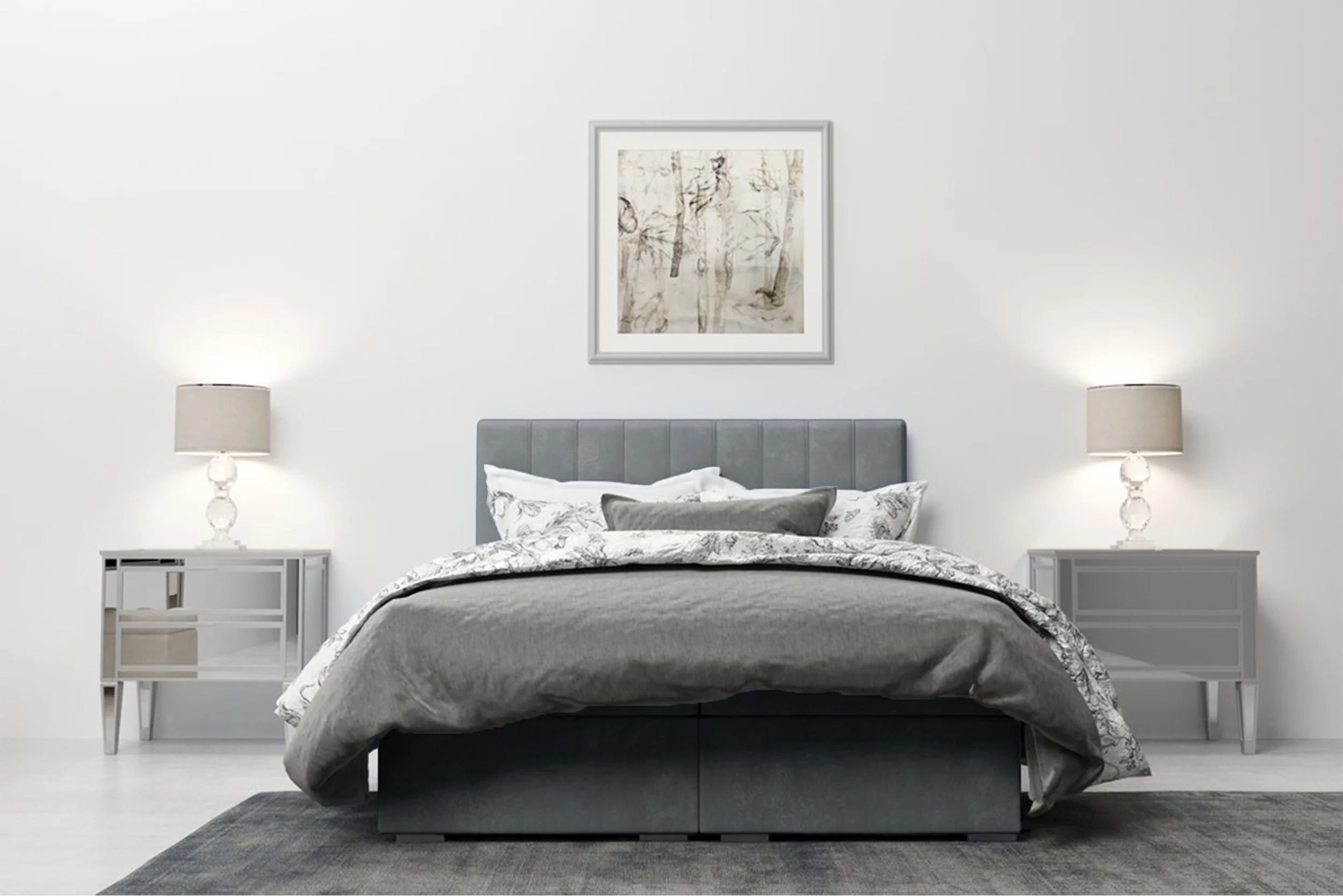 Łóżko kontynentalne 140x200 cm Hunbert z pojemnikami i topperem szare welur hydrofobowy - Image 3