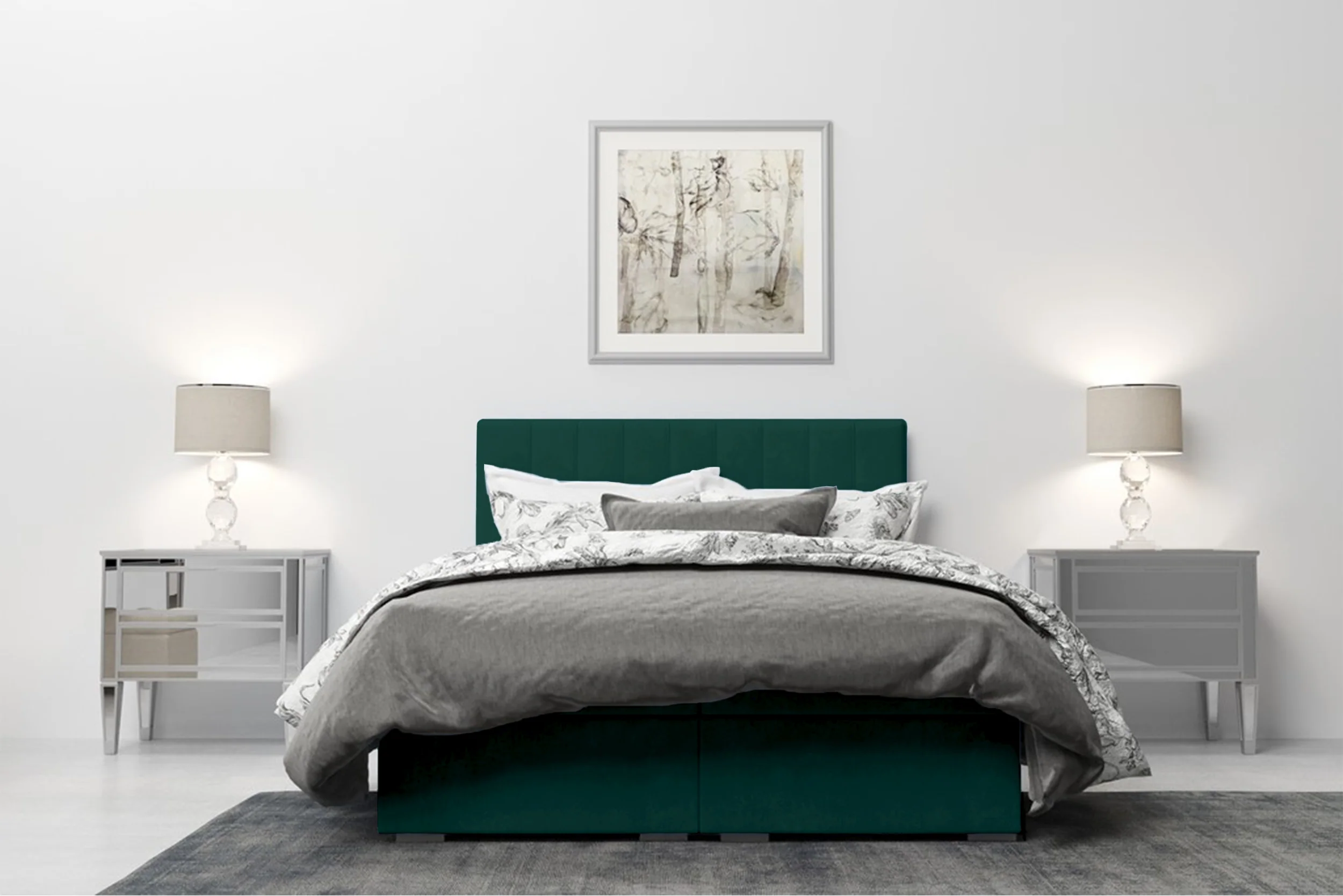 Łóżko kontynentalne 140x200 cm Hunbert z pojemnikami i topperem zielone welur hydrofobowy - Image 3